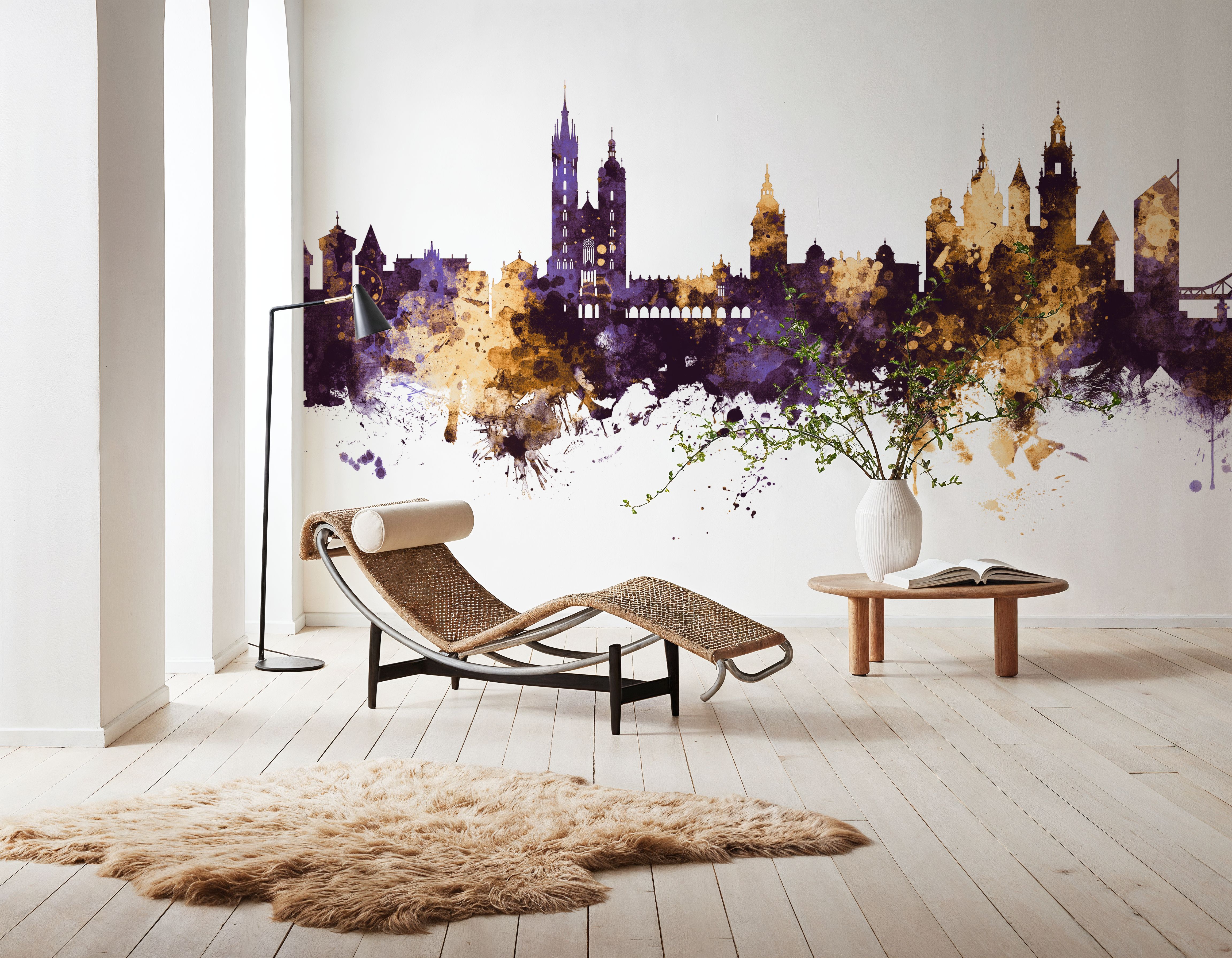 Krakow Skyline Purple & Gold