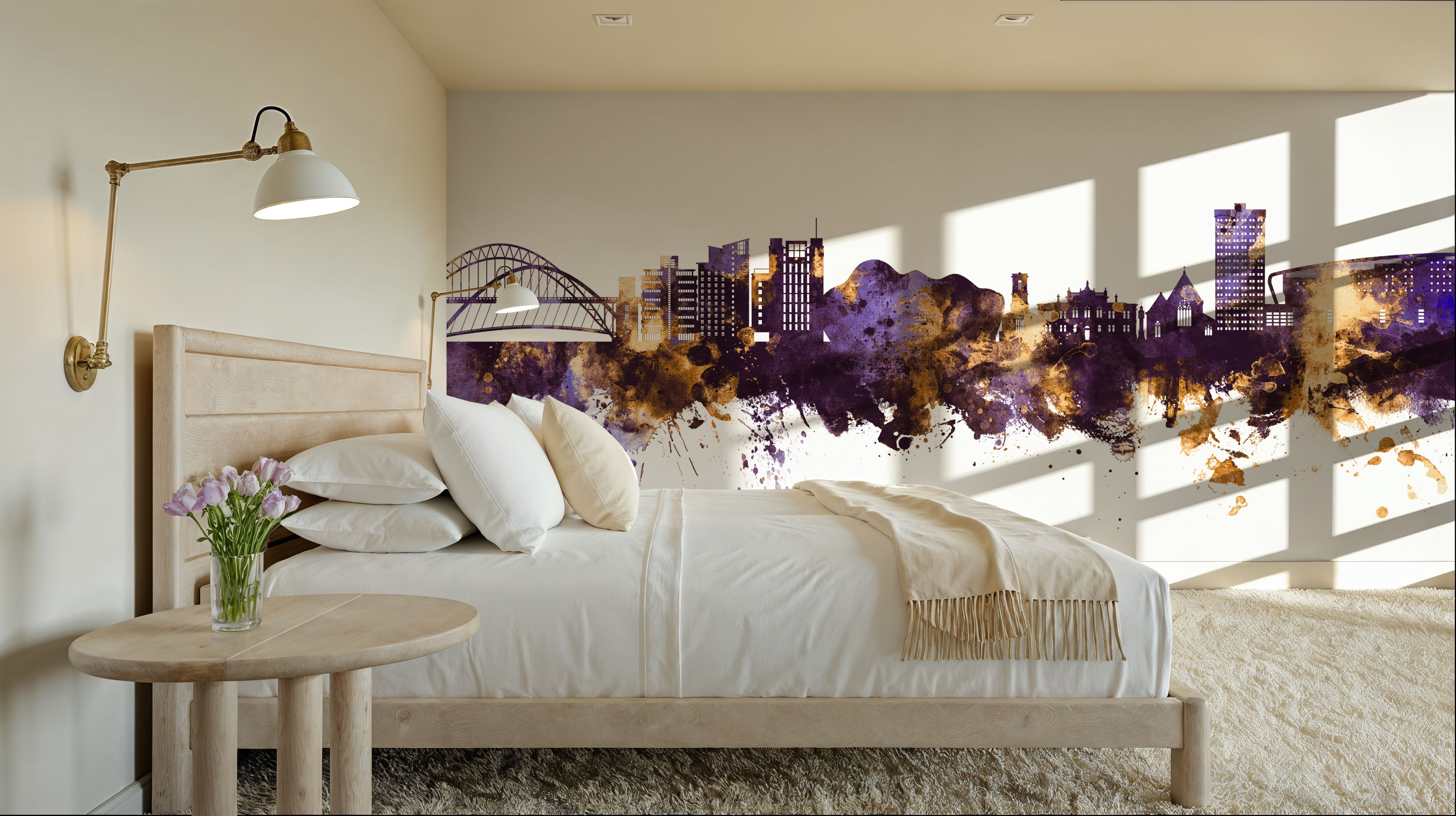 Gateshead England Skyline Purple & Gold, Wallpaper