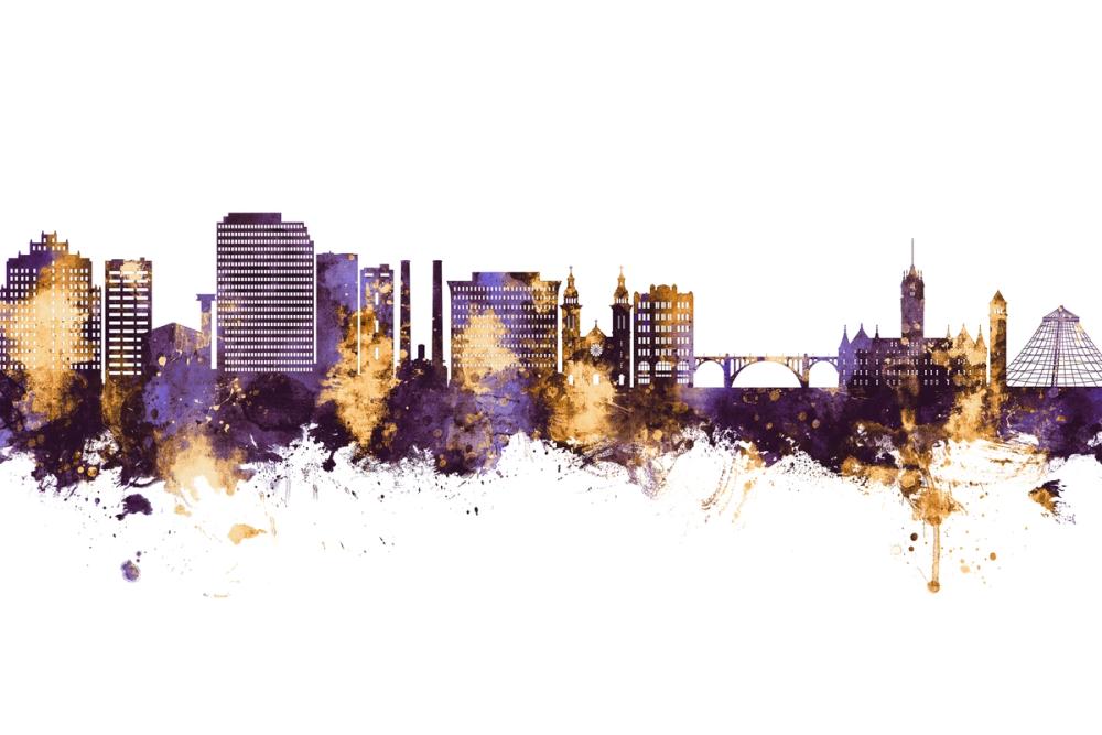 Spokane Washington Skyline Purple & Gold