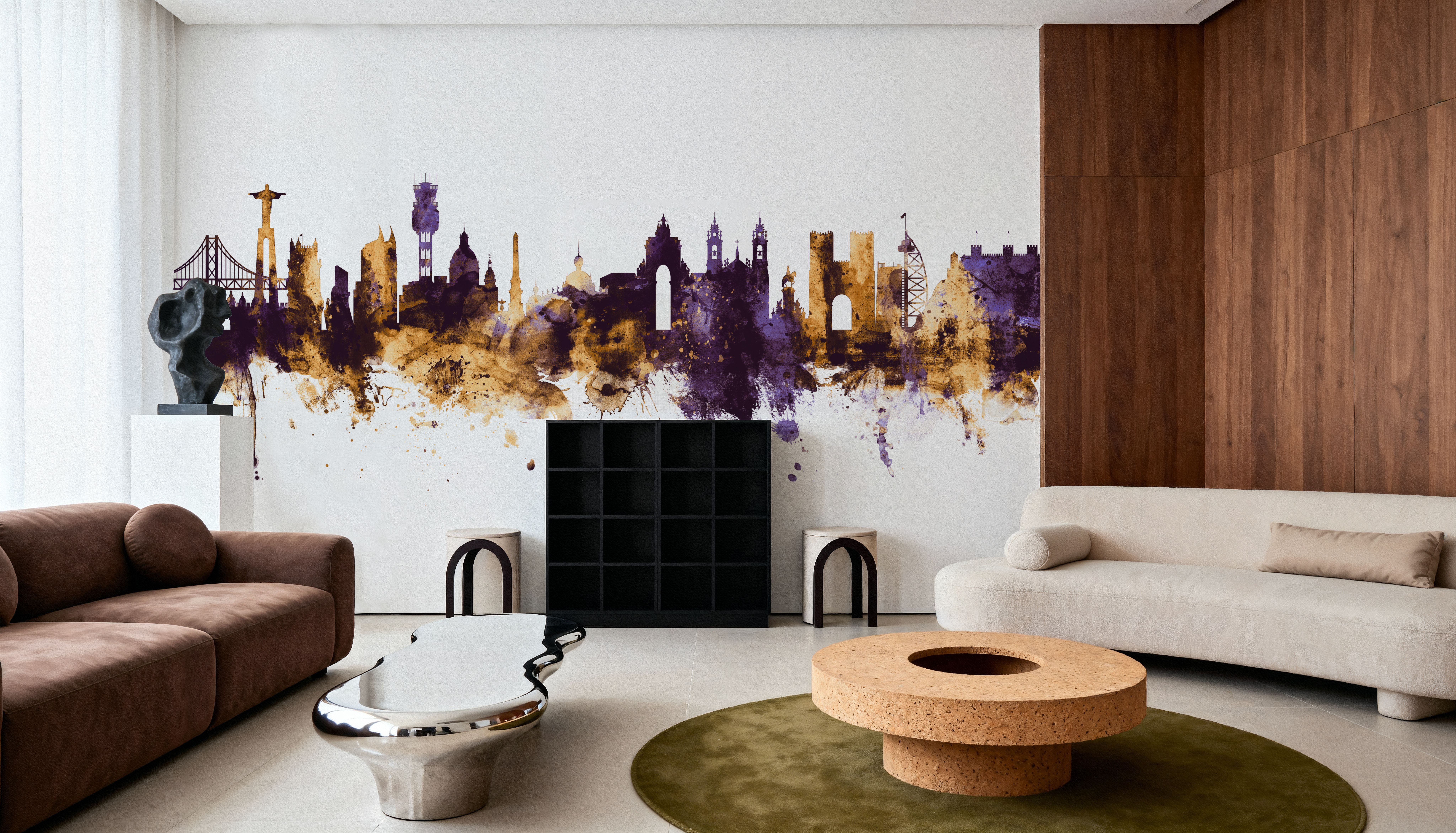 Lisbon Portugal Skyline Purple & Gold, Papier peint