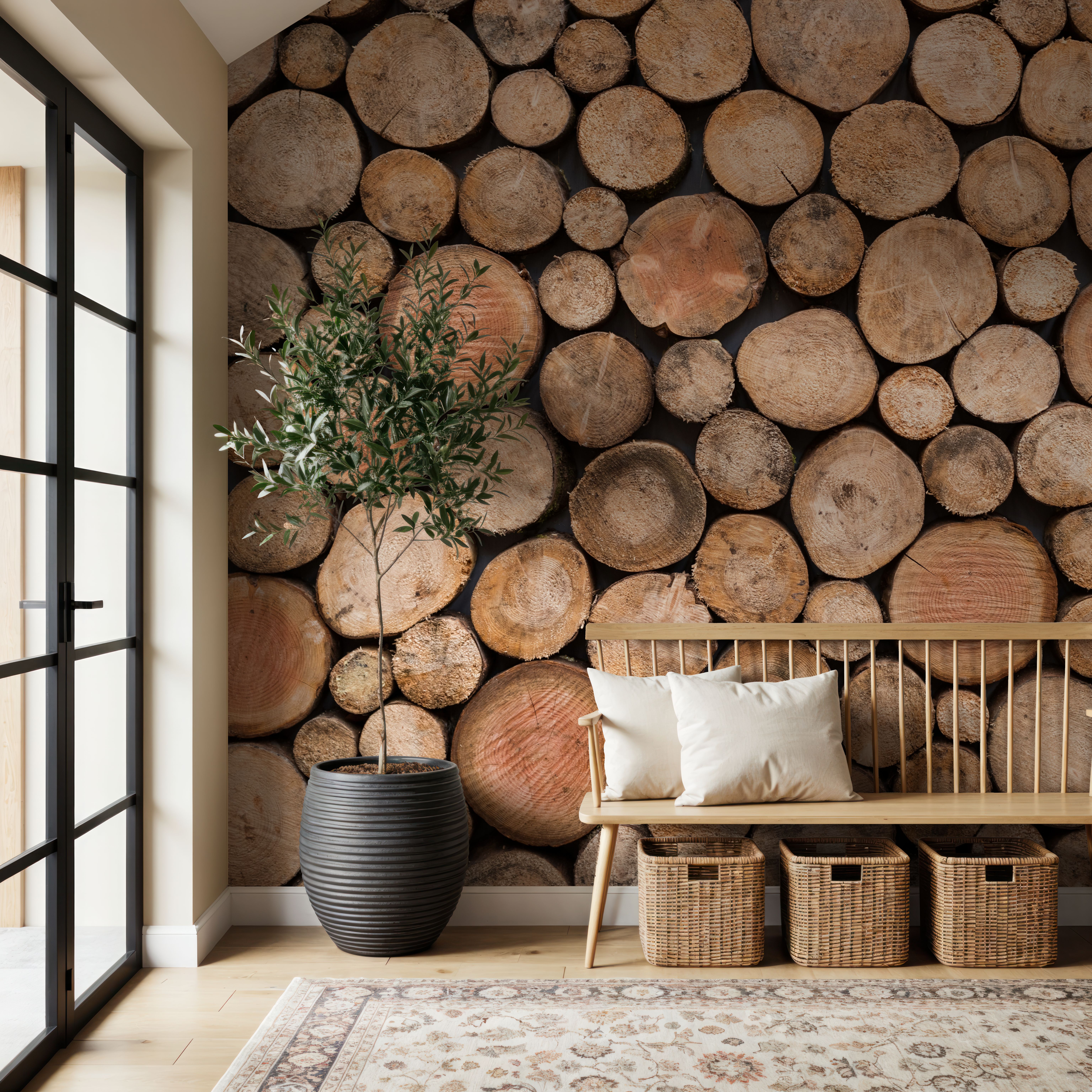 Wall Mural - Wooden Logs - Wood mural wallpaper - Brown - Offices - Wallism US - Premium, Textured or Peel & Stick
