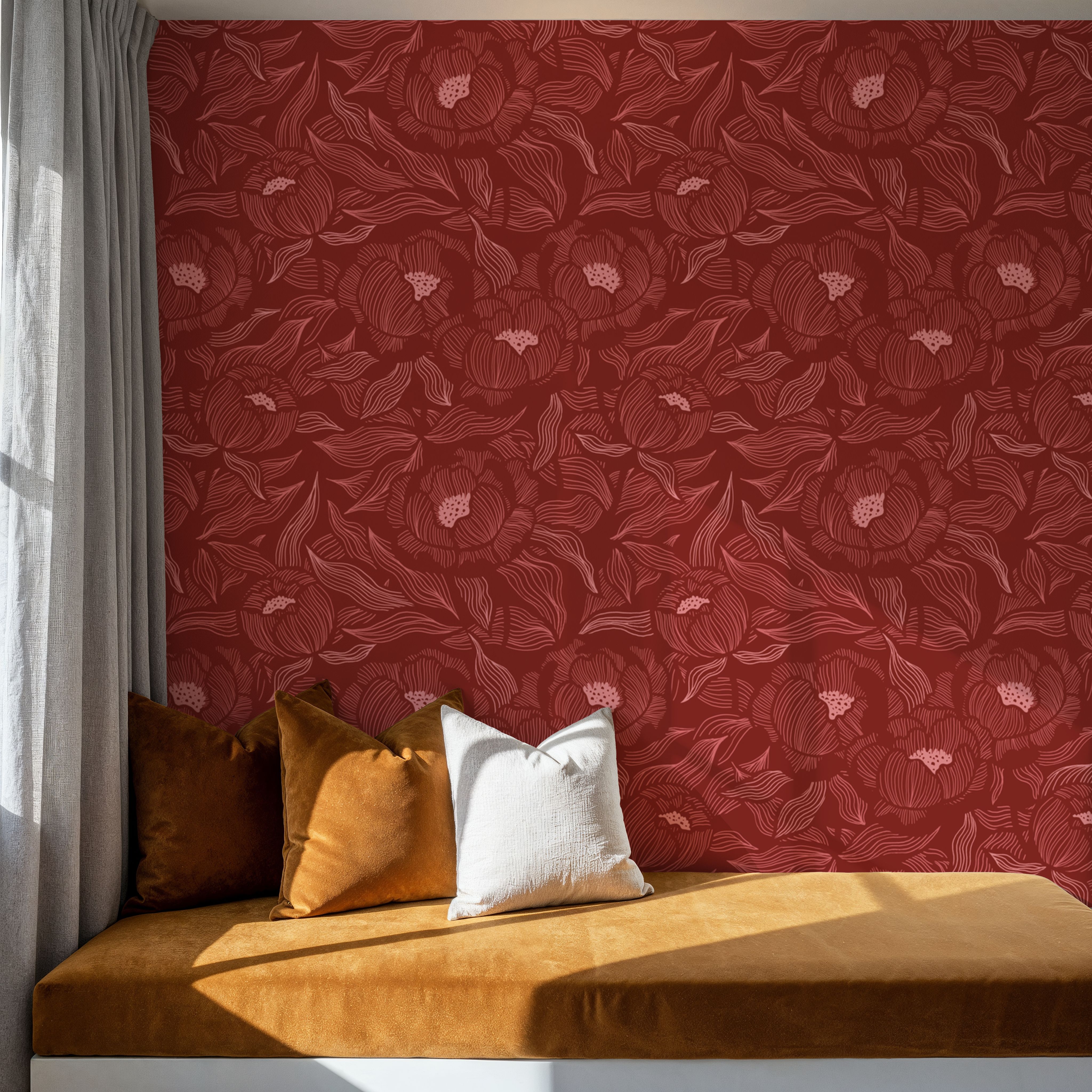 Hidden Peonies, Pink on Brick