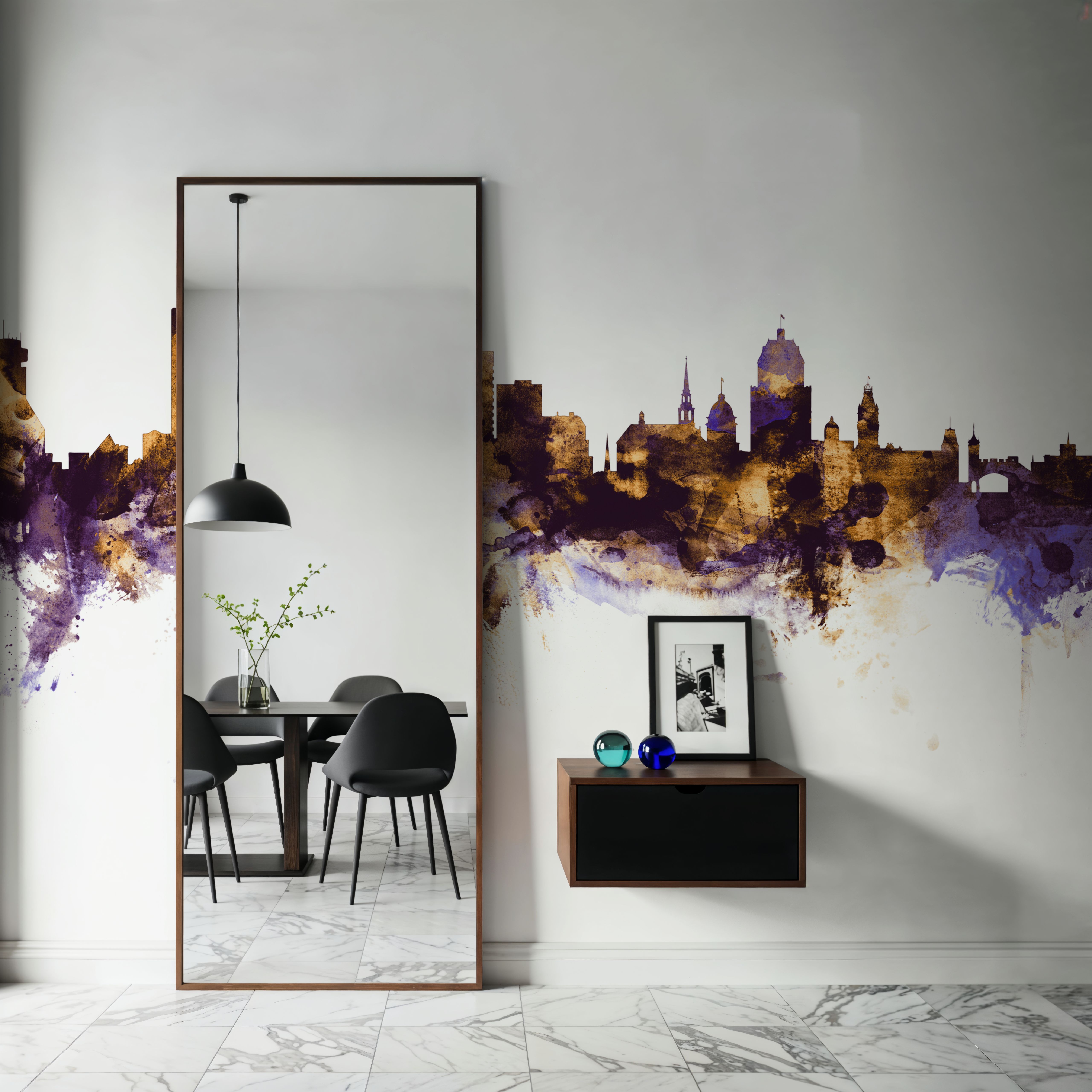 Quebec Canada Skyline Purple & Gold