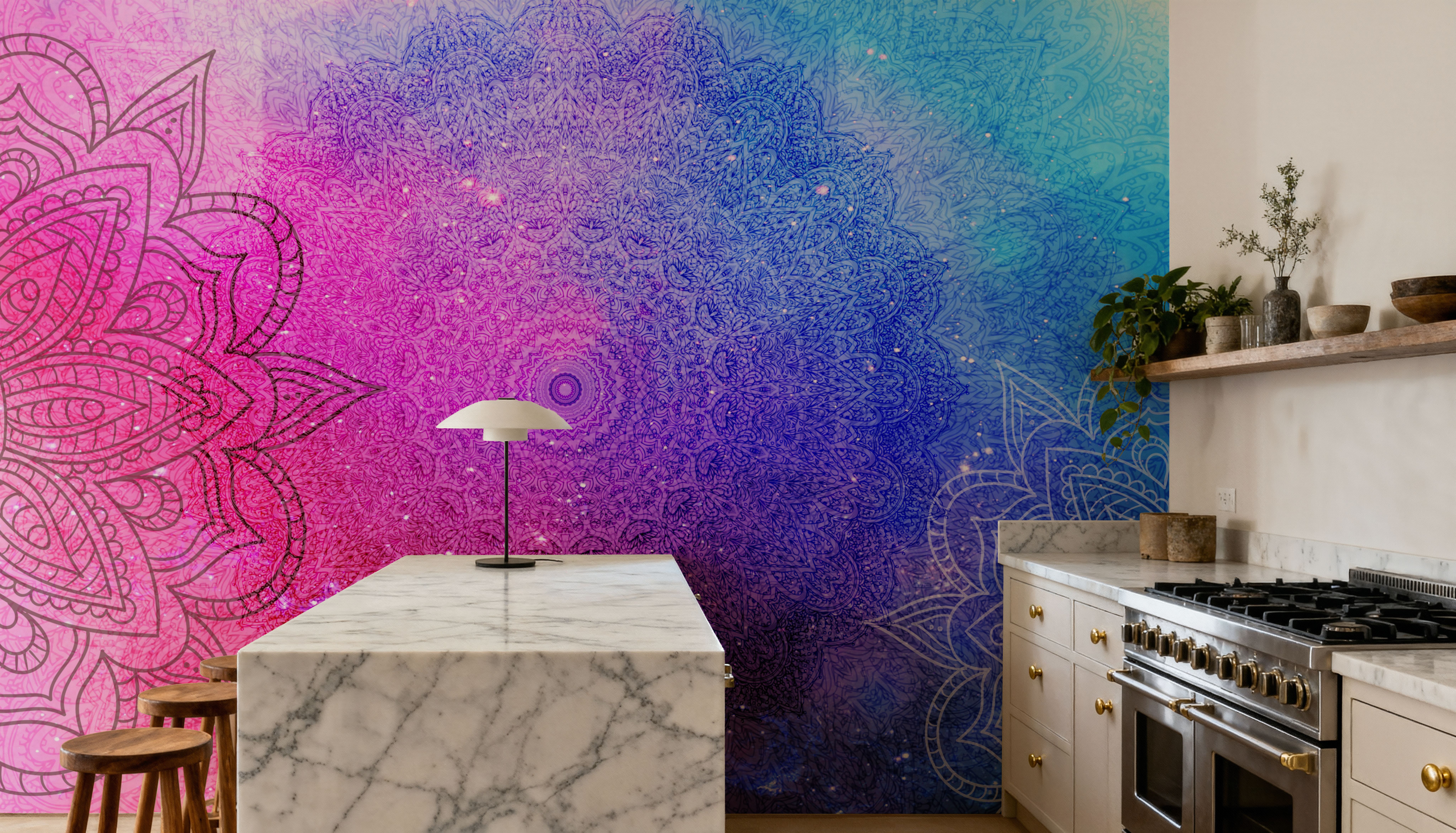 Mandala, Blue & Pink, Papier peint
