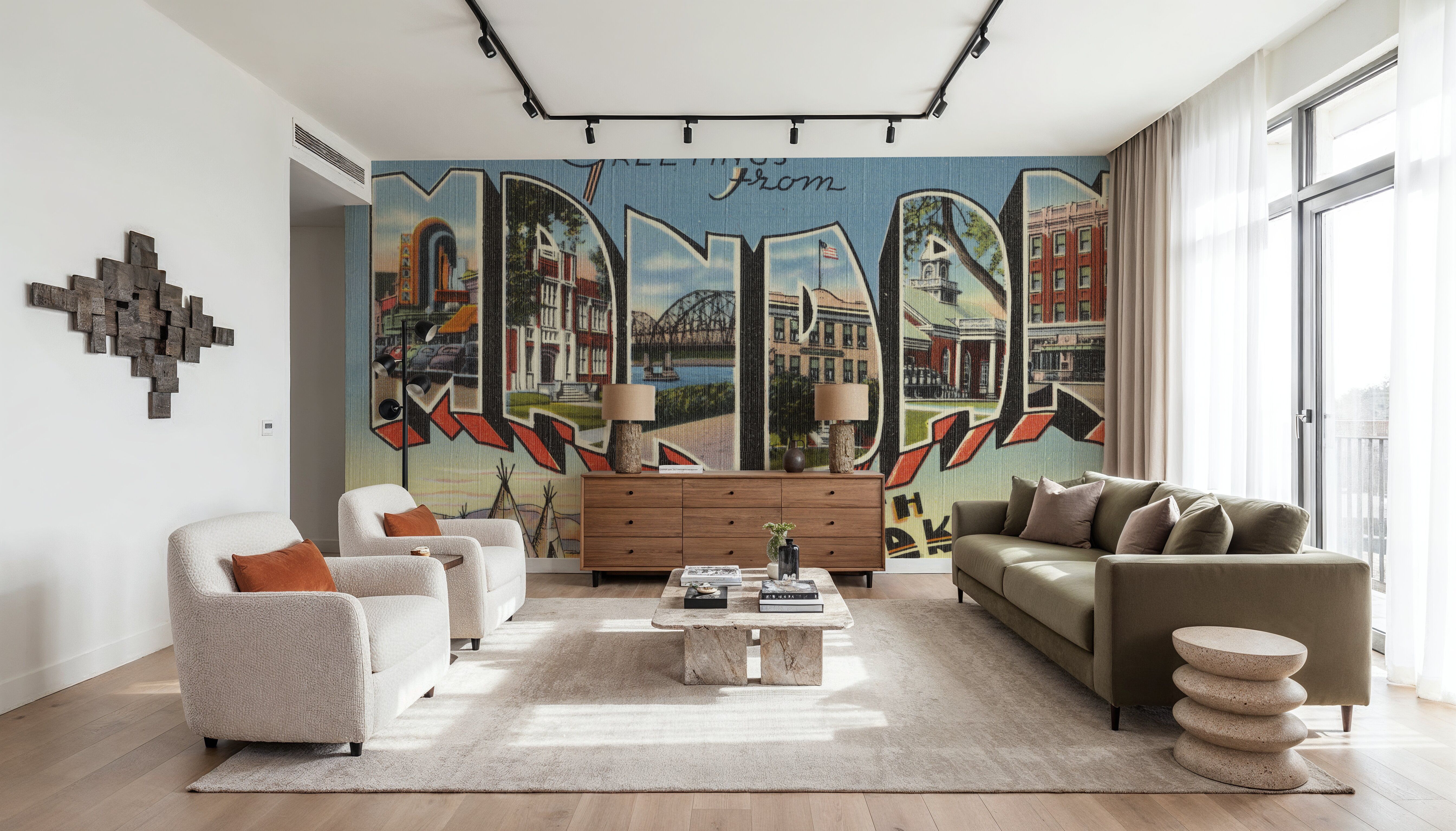 Greetings from Mandan - Screenprint Postcard, Wallpaper