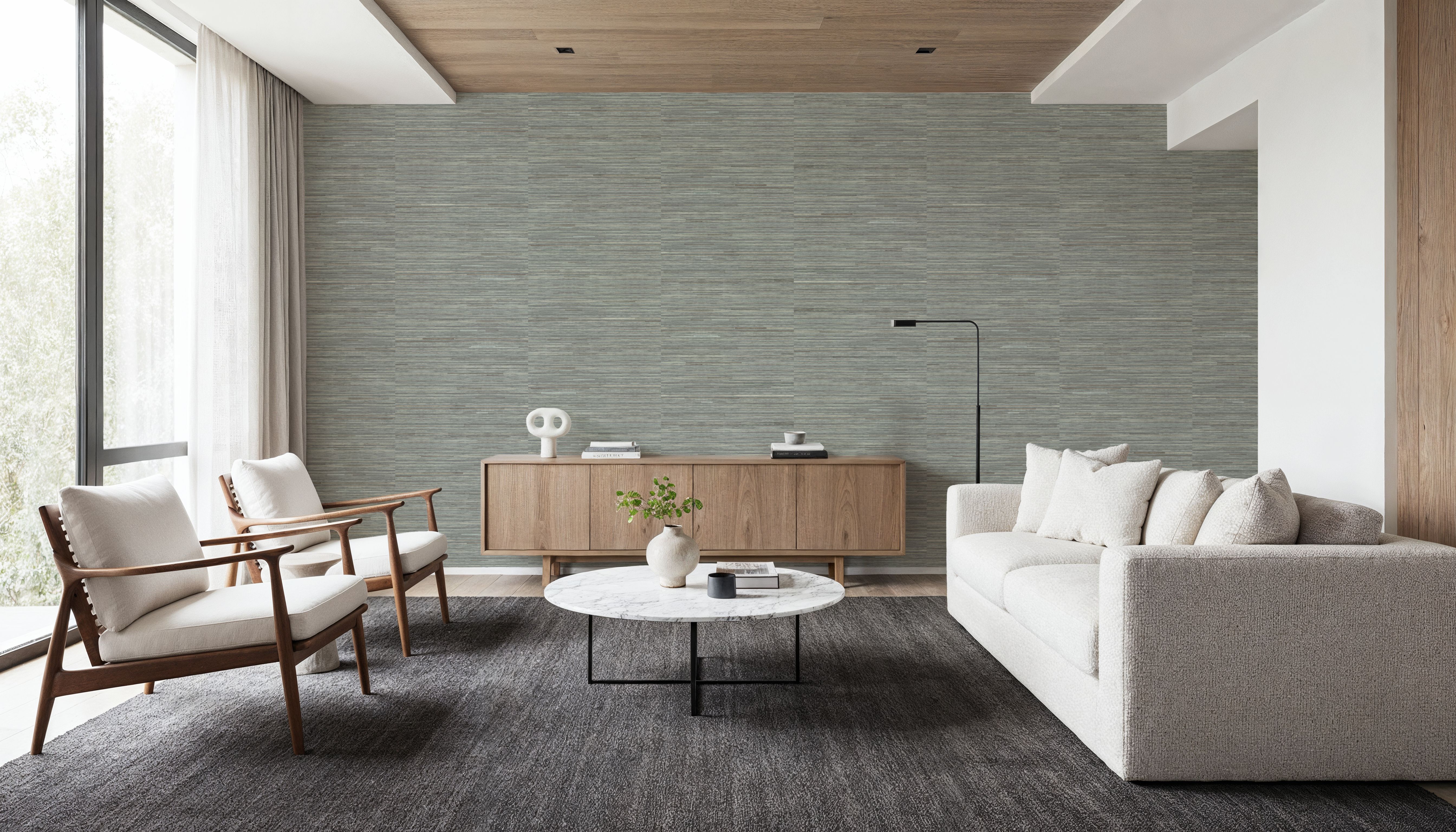 Faux Grasscloth with Visible Seams, Stone Grey