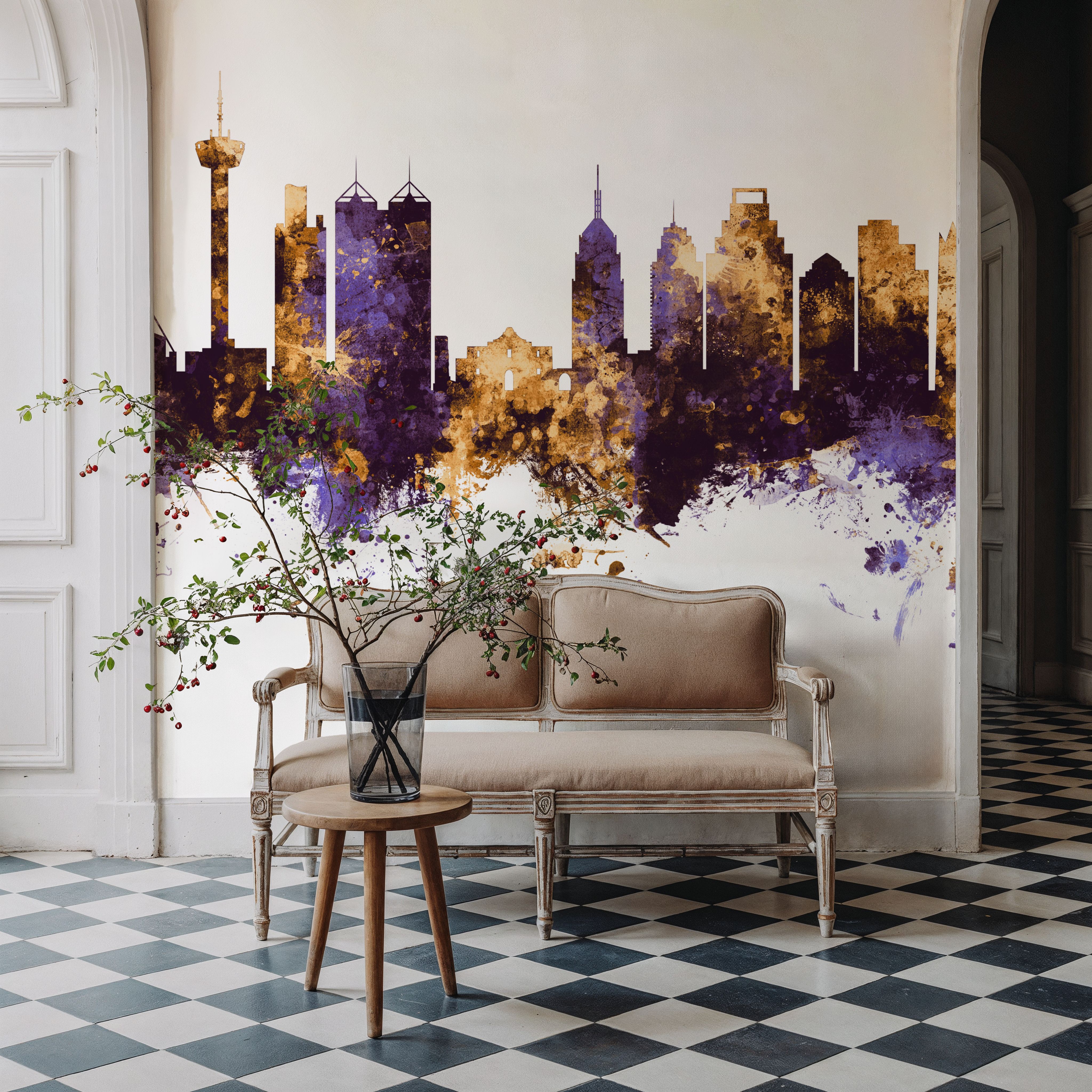 San Antonio Texas Skyline Purple & Gold