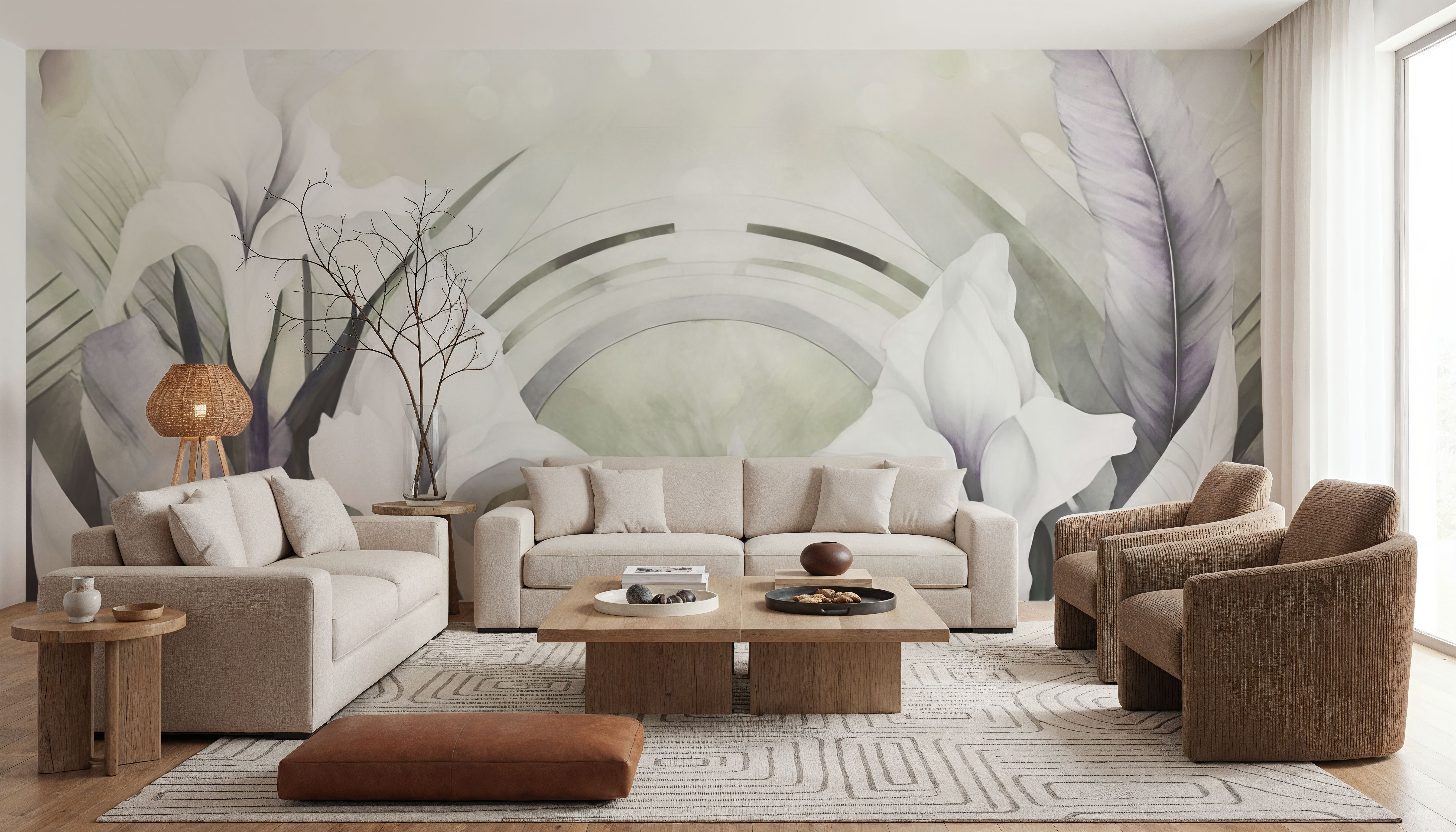 Irises and Feathers Purple Yellow