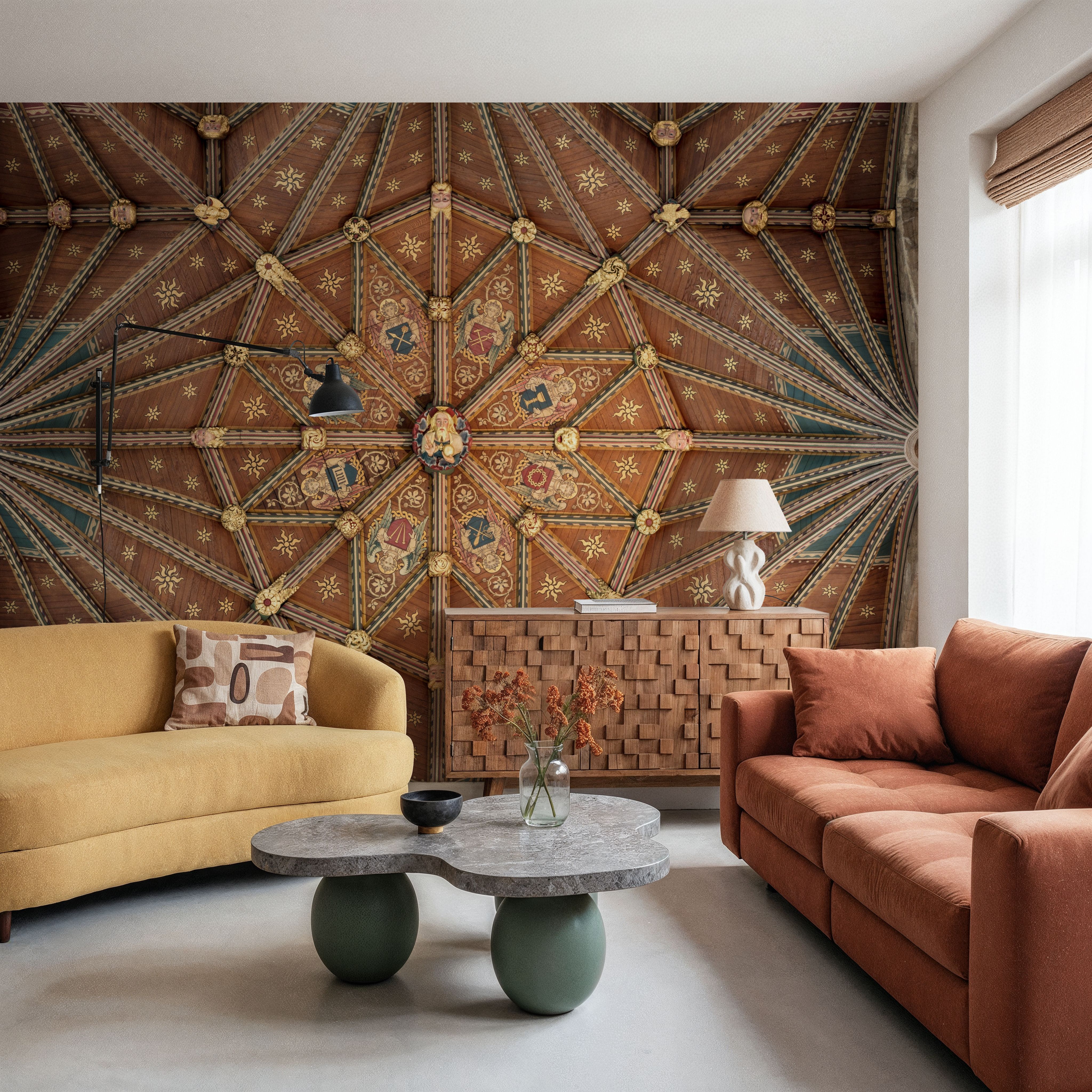 Wall Mural - Church Ceiling - Architecture Spirituality mural wallpaper - Brown - Hallway staircases - Wallism US - Premium, Textured or Peel & Stick