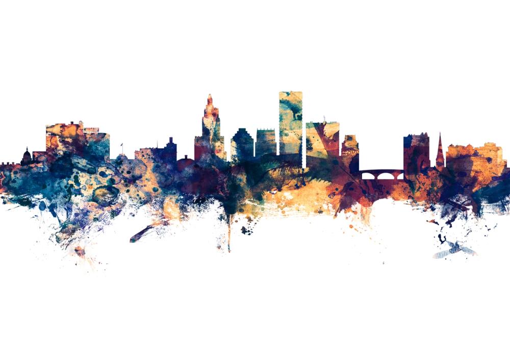 Providence Rhode Island Skyline Blue & Bronze