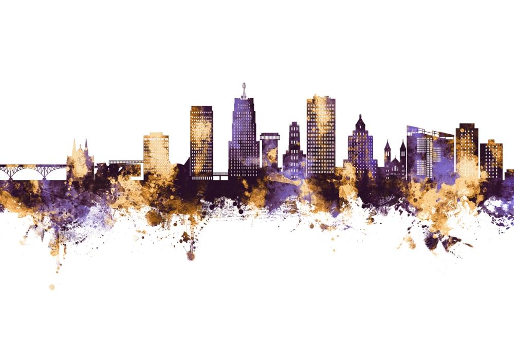 Akron Ohio Skyline Purple & Gold