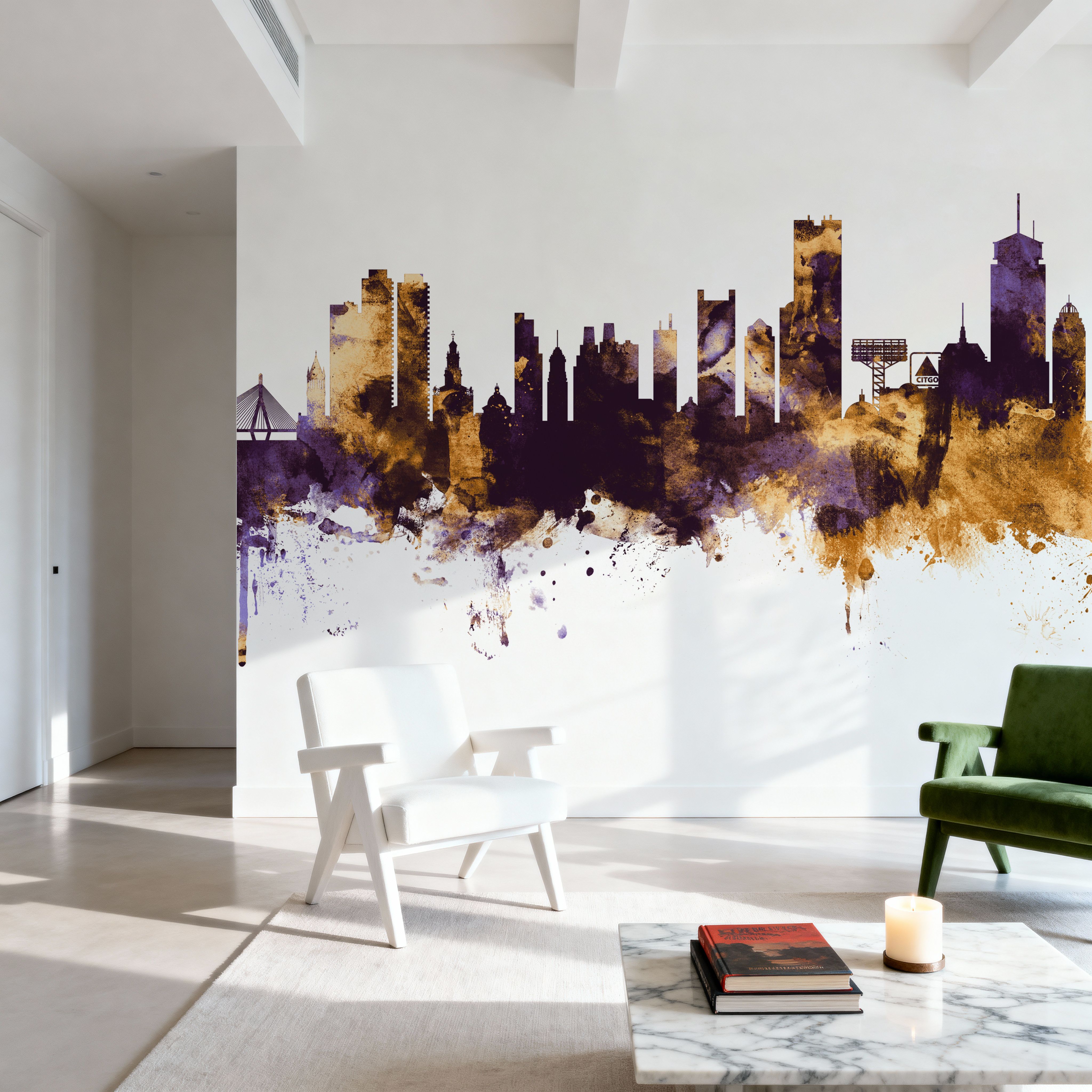 Boston Massachusettes Skyline Purple & Gold