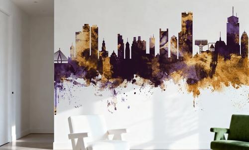 Boston Massachusettes Skyline Purple & Gold