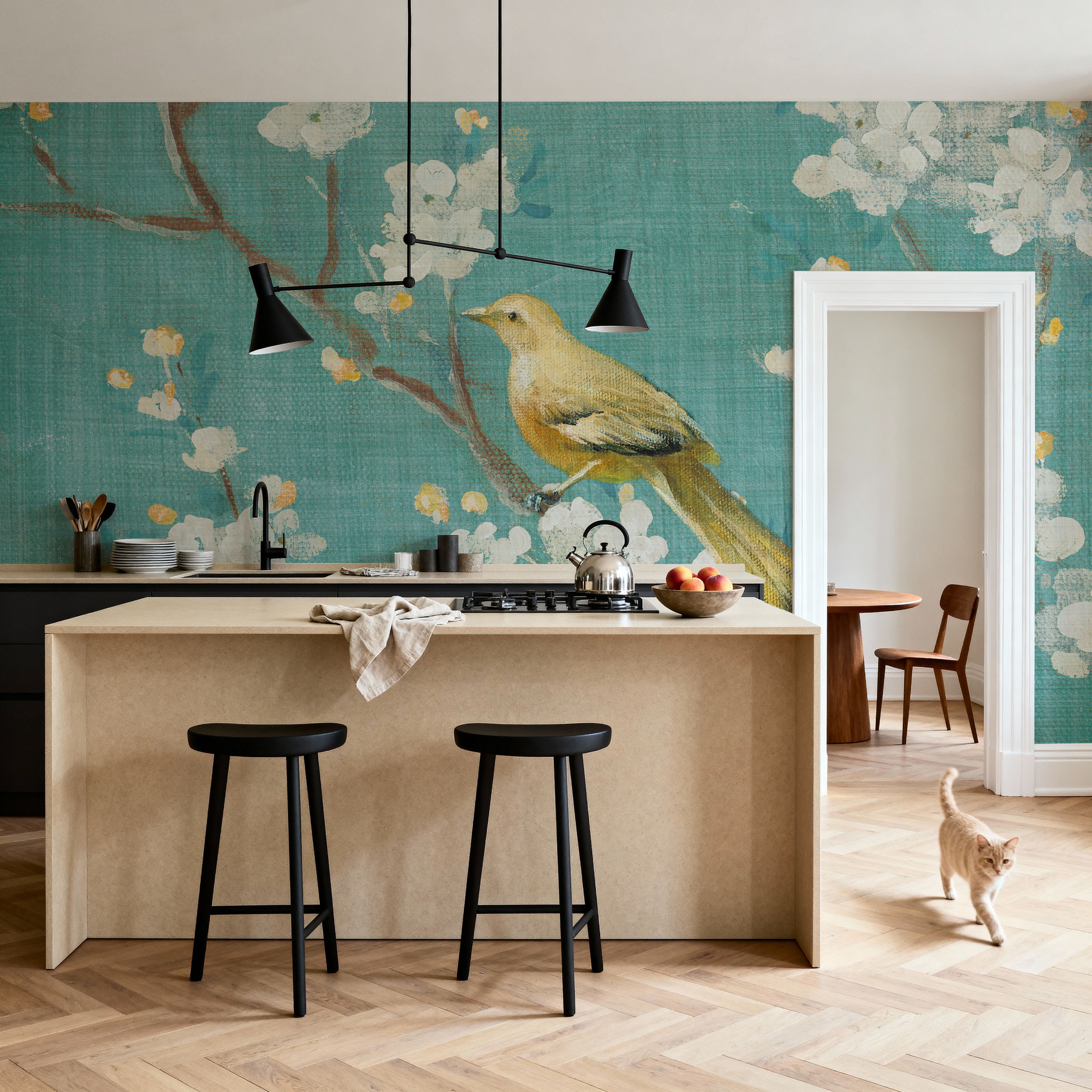 White Cherry Blossoms II on Blue Aged