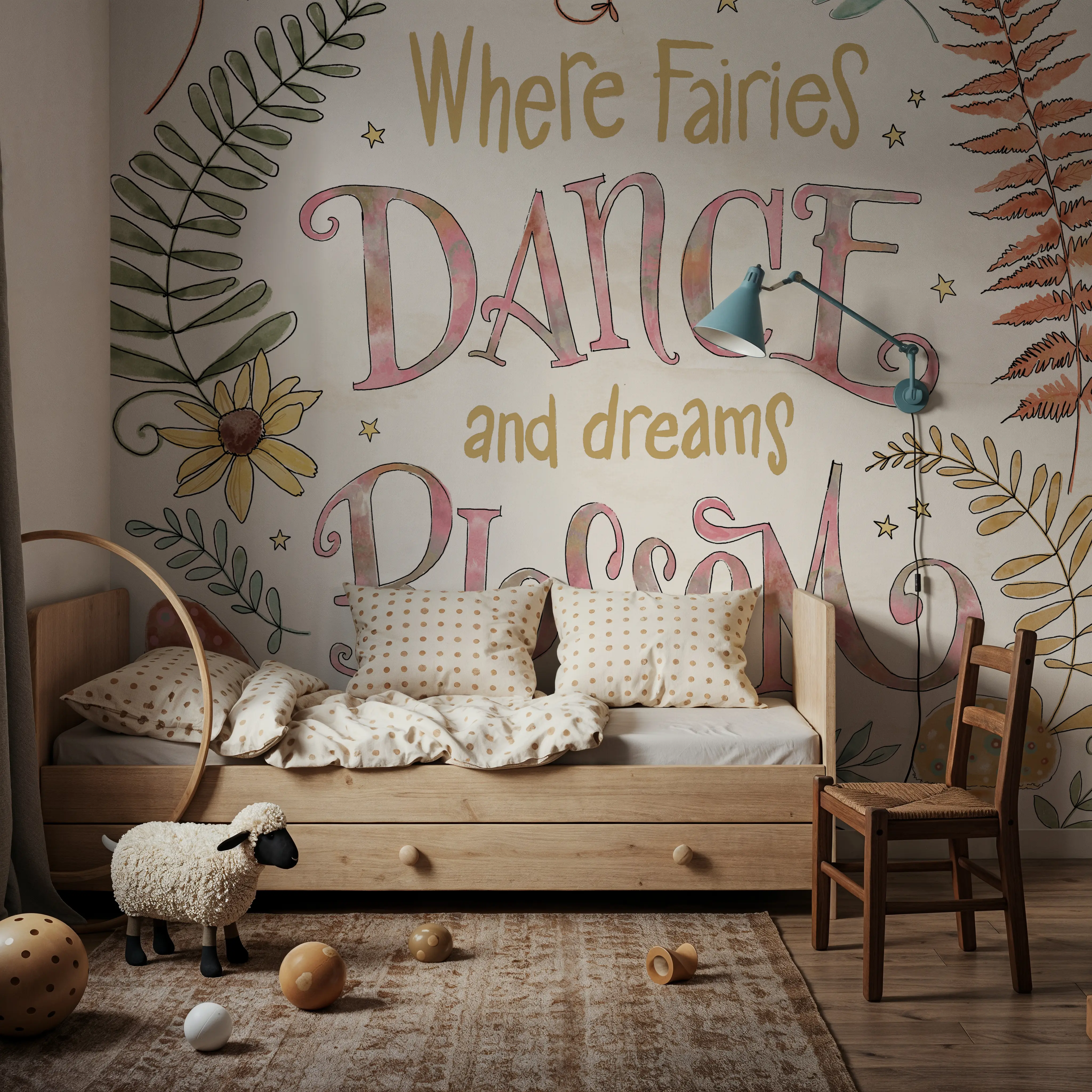 Fotobehang - Garden Fairies VII - Fantasie Grafische Kunst Mural - Roze - Kinderkamer - Wallism België - Zelfklevend of Vliesbehang