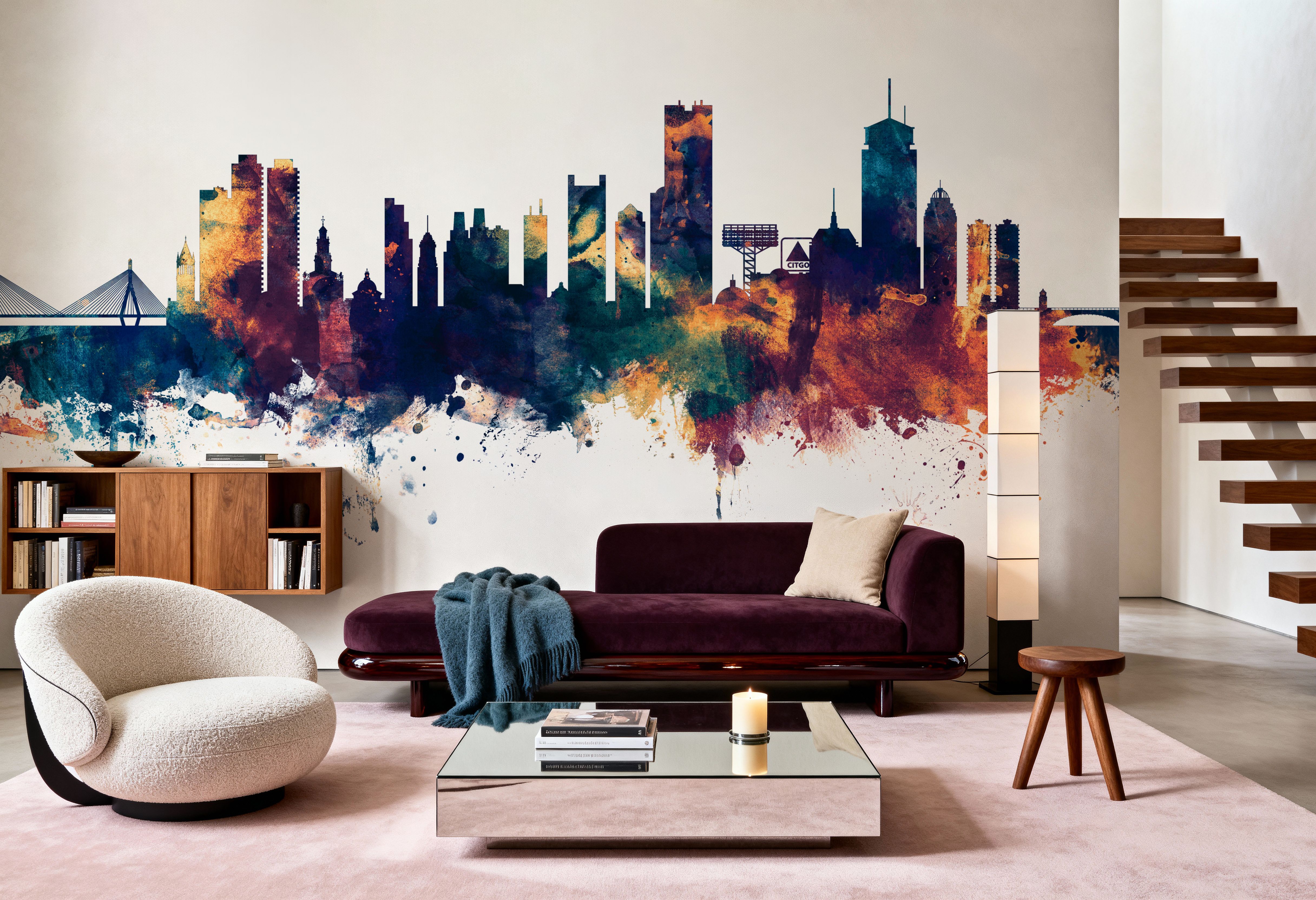 Boston Massachusettes Skyline Blue & Bronze