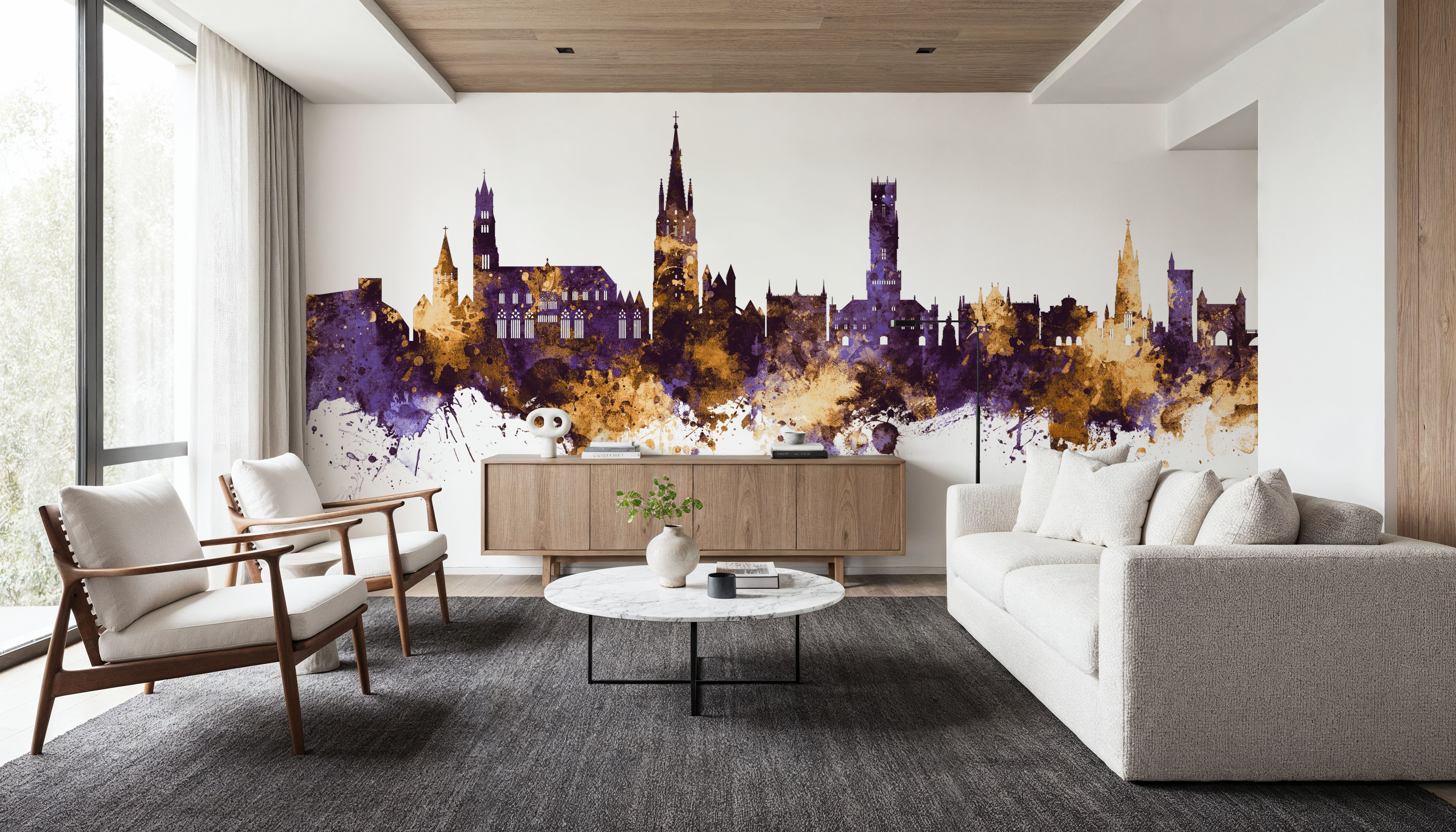 Bruges Belgium Skyline Purple & Gold