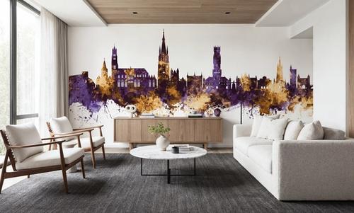 Bruges Belgium Skyline Purple & Gold