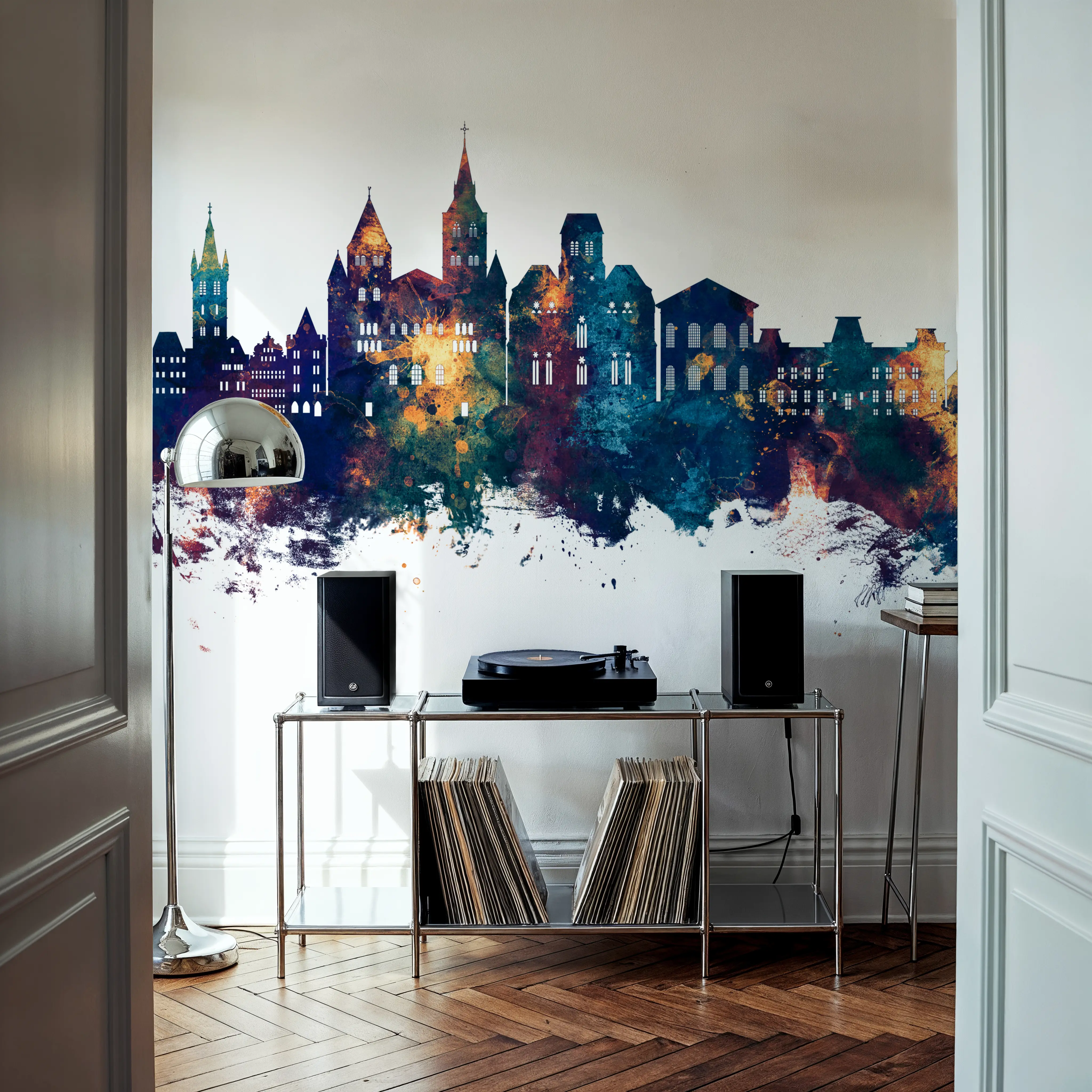 Papier Peint Panoramique - Trier Germany Skyline Blue & Bronze - Contemporain - Chambre - Wallism Belgique - Encollage au mur ou Autocollant