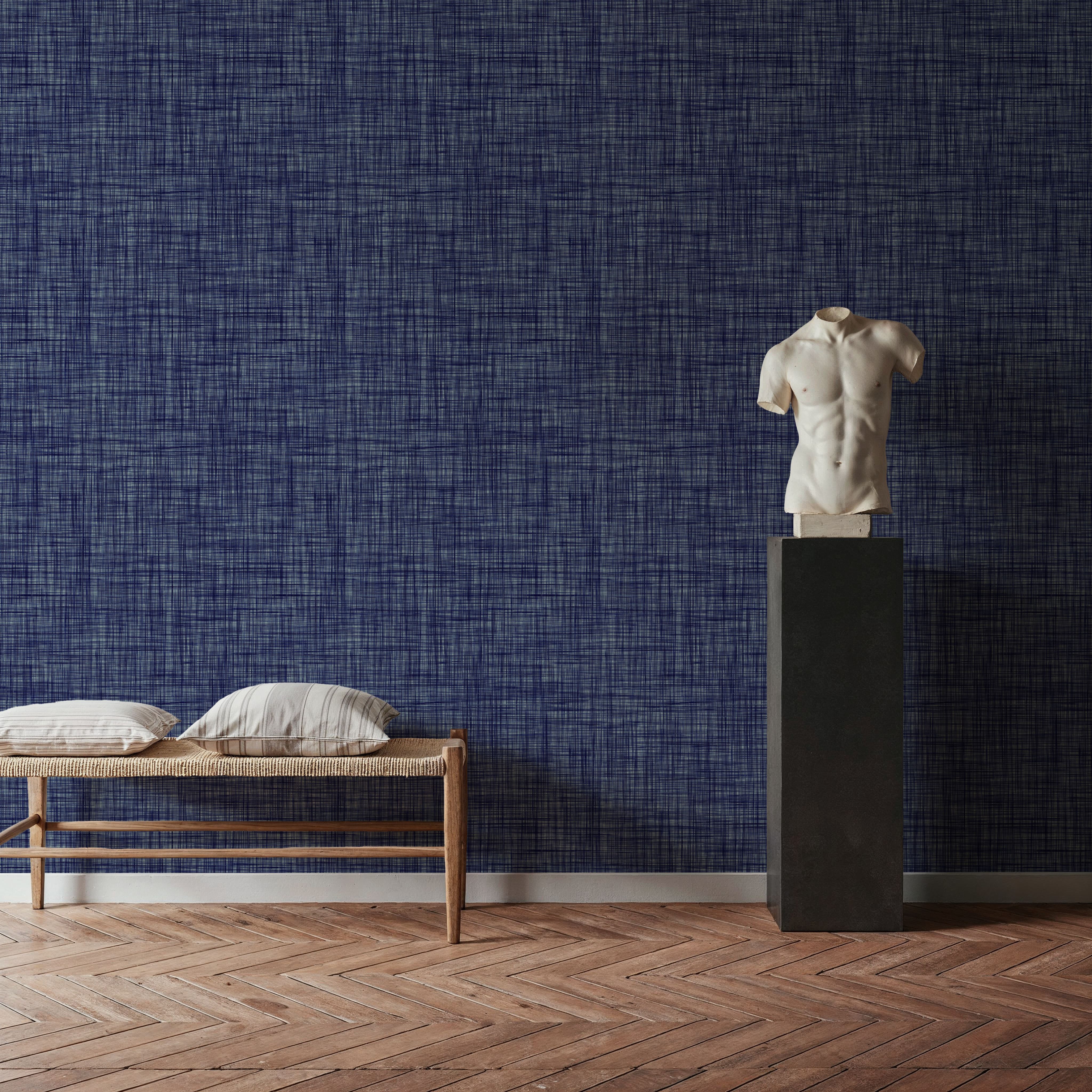 Mottled Linen Effect, Indigo Denim, Behang
