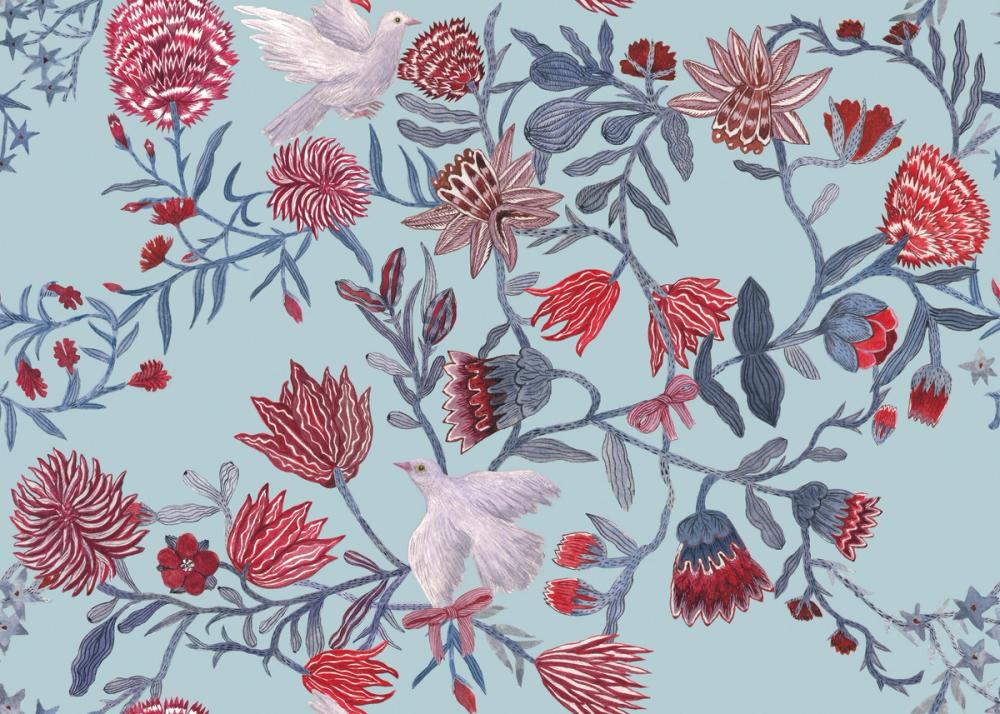 Miracle Blossoms and Birds, Red