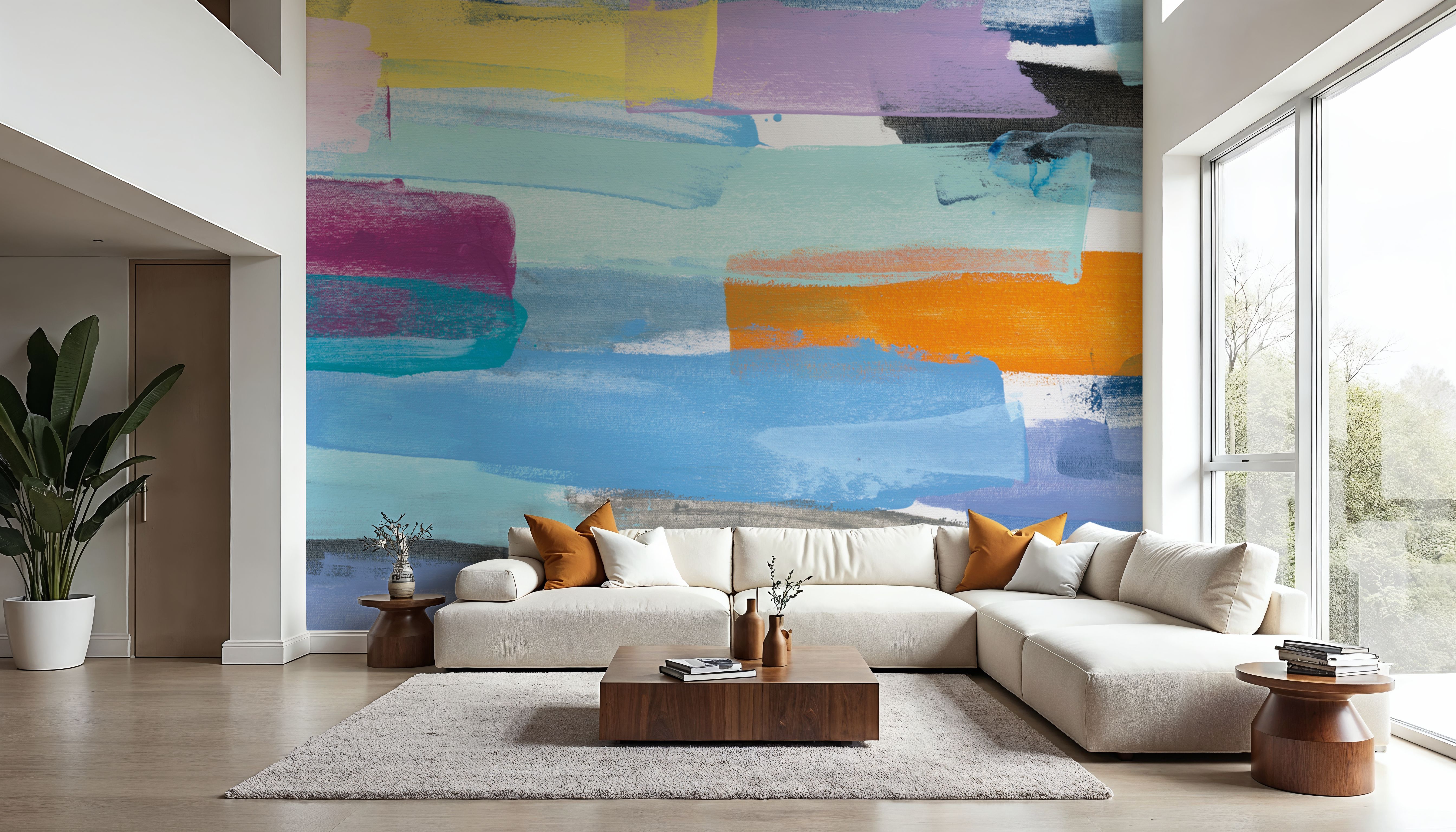 Wall Mural - Summer Fragments - Abstract mural wallpaper - Blue - Hallway staircases - Wallism US - Premium, Textured or Peel & Stick