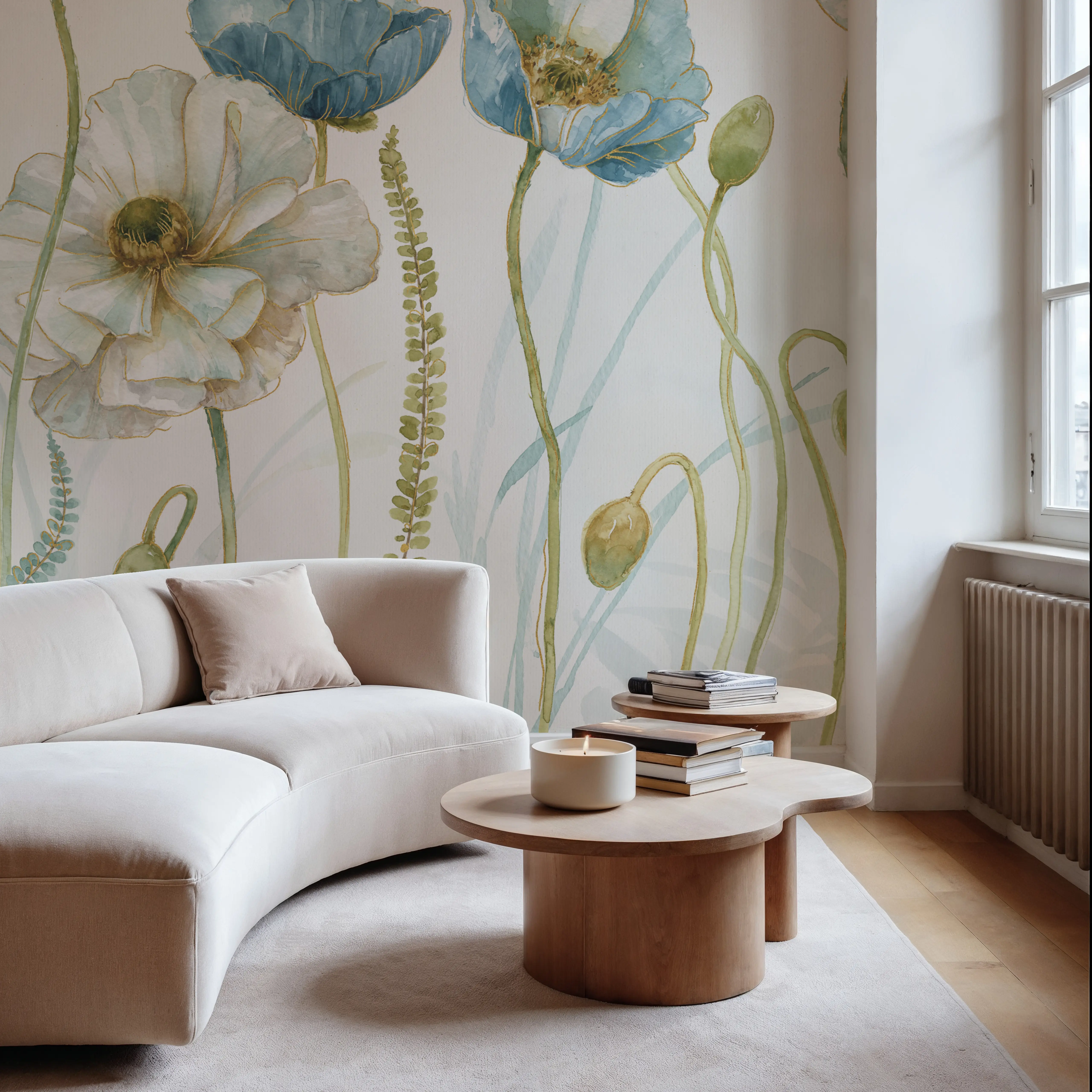 Wall Mural - My Greenhouse Flowers I - Floral Nature mural wallpaper - Blue - Dining Room - Wallism UK - Peel & Stick or Paste-the-Wall