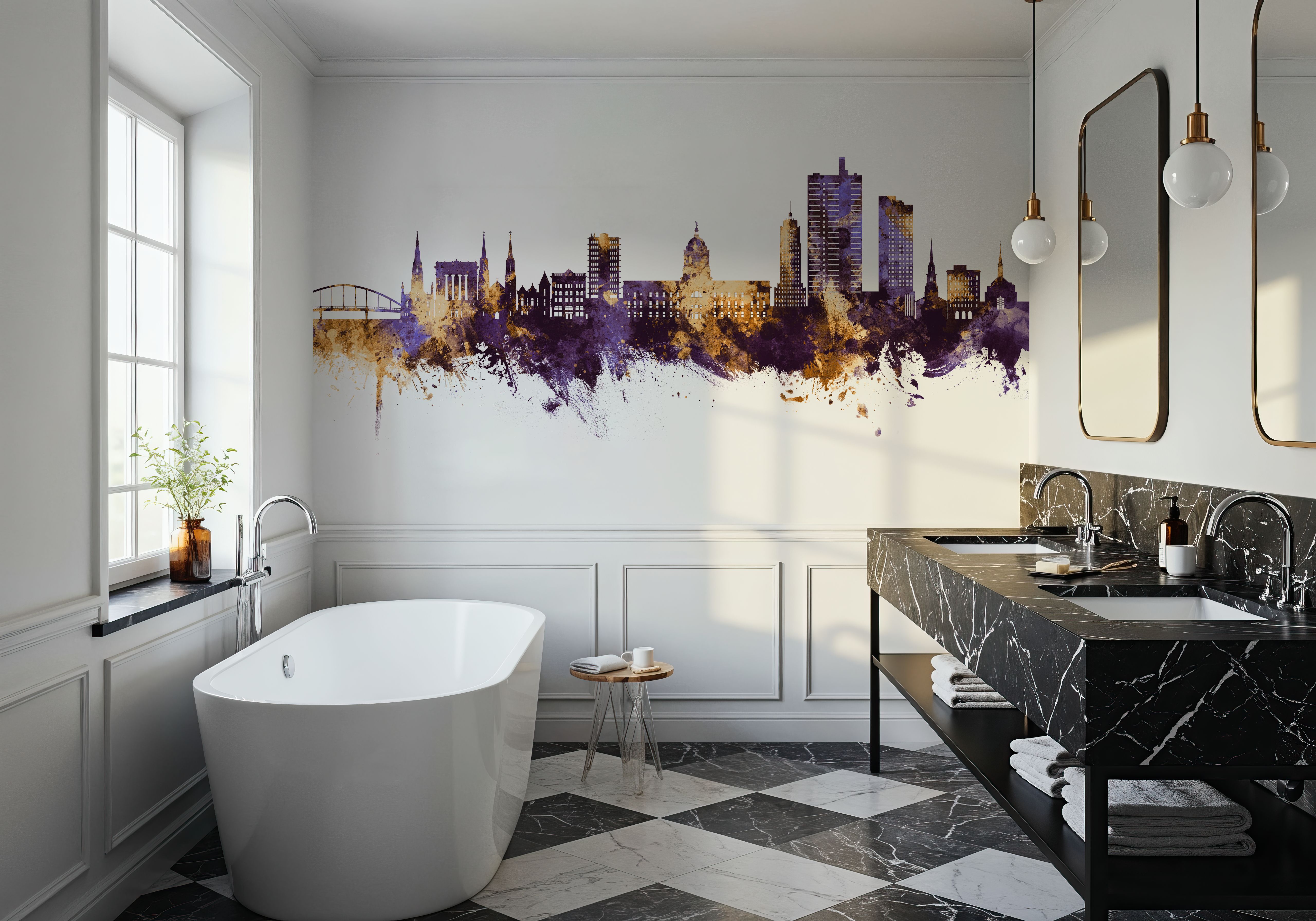 Fort Wayne Indiana Skyline Purple & Gold