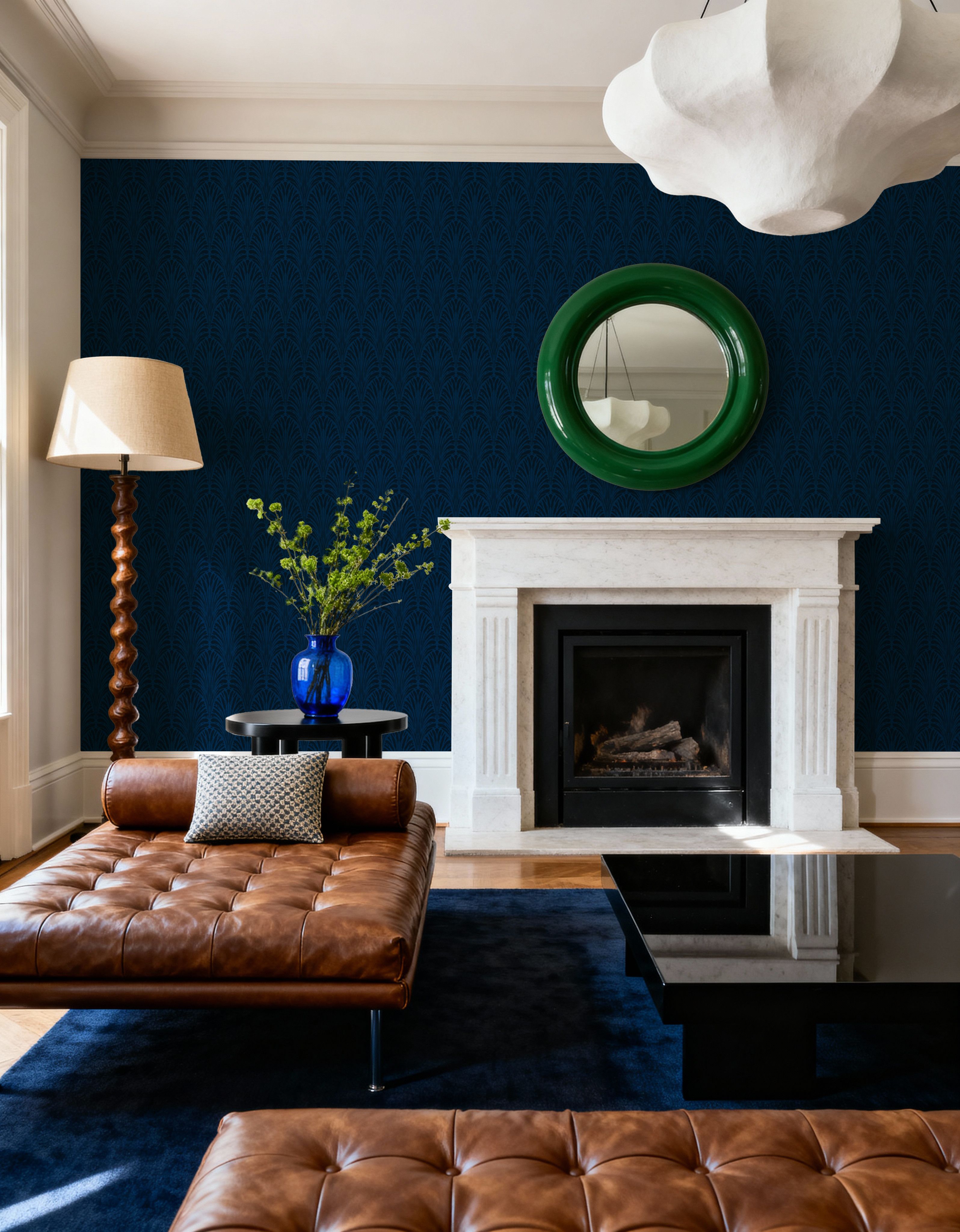 Brushstroke Fan Scallop, Midnight, Papel de parede