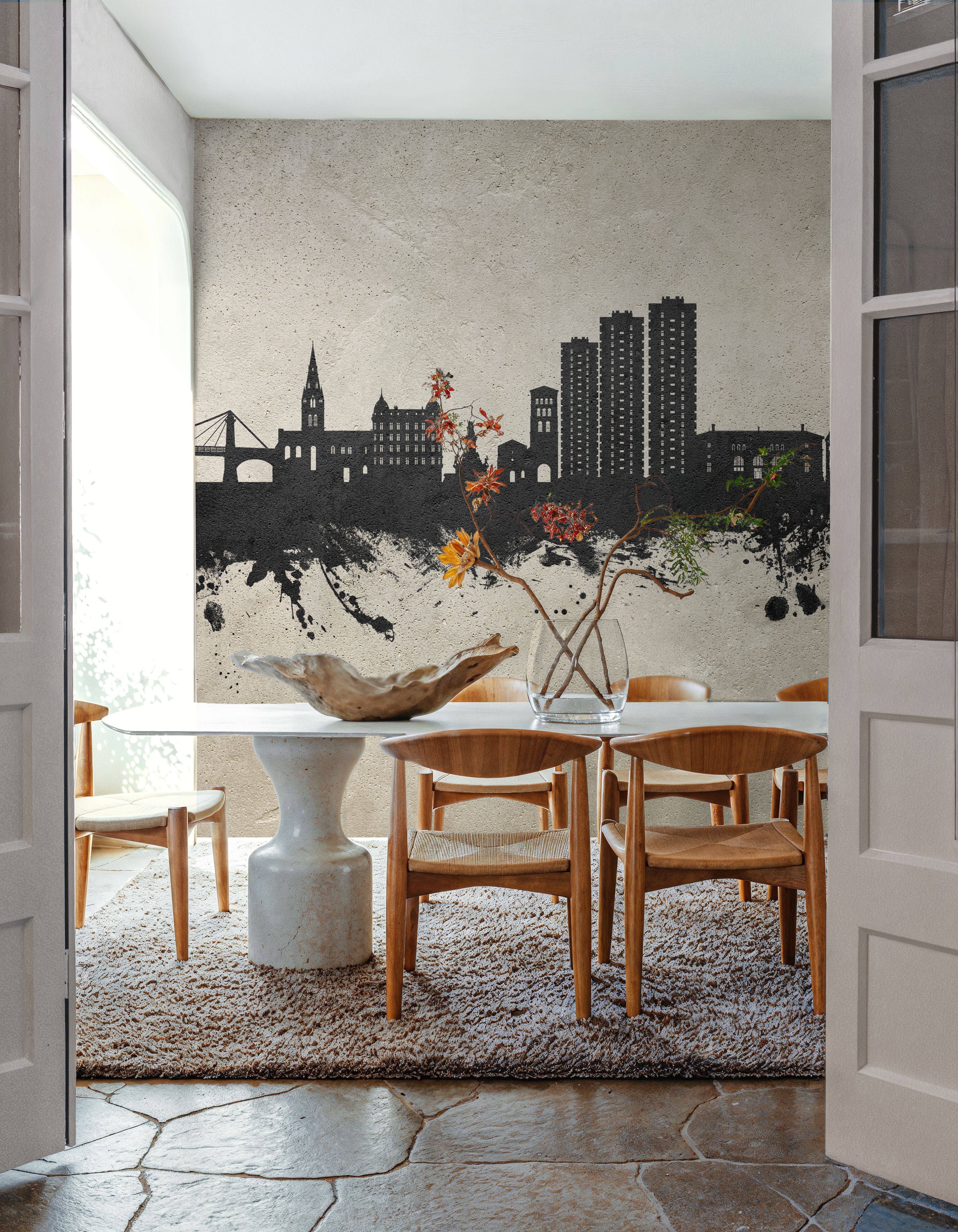 Wall Mural - Grenoble Skyline Concrete - Graphics mural wallpaper - Gray - Living room - Wallism US - Premium, Textured or Peel & Stick