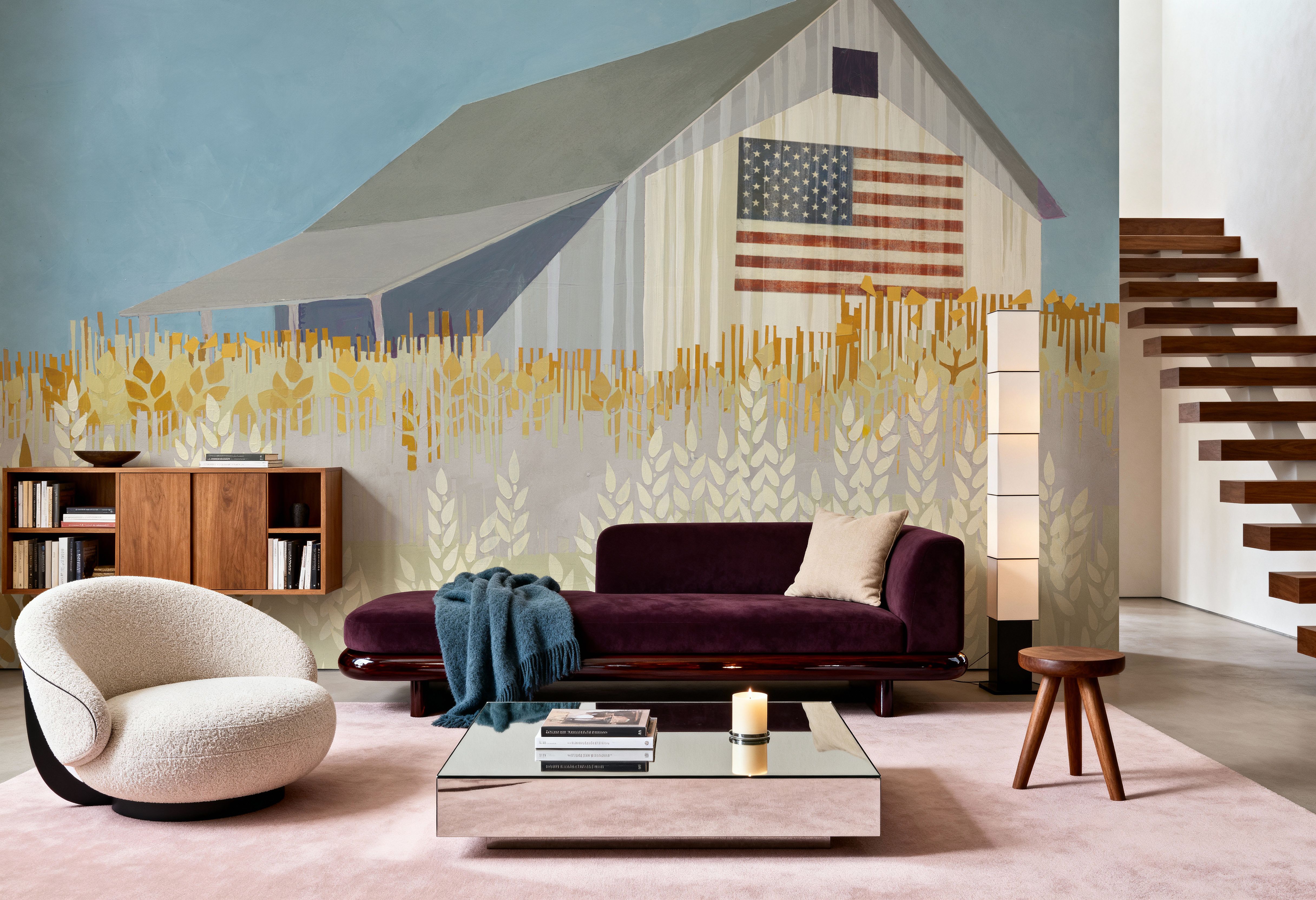 Wheat Fields Barn with Flag