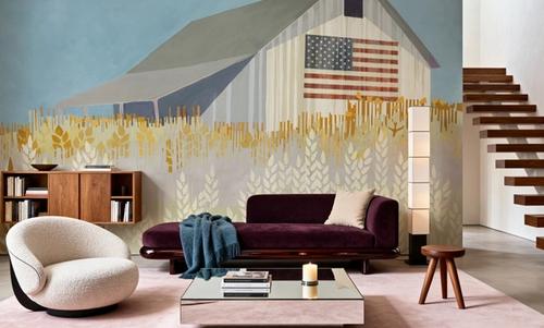 Wheat Fields Barn with Flag