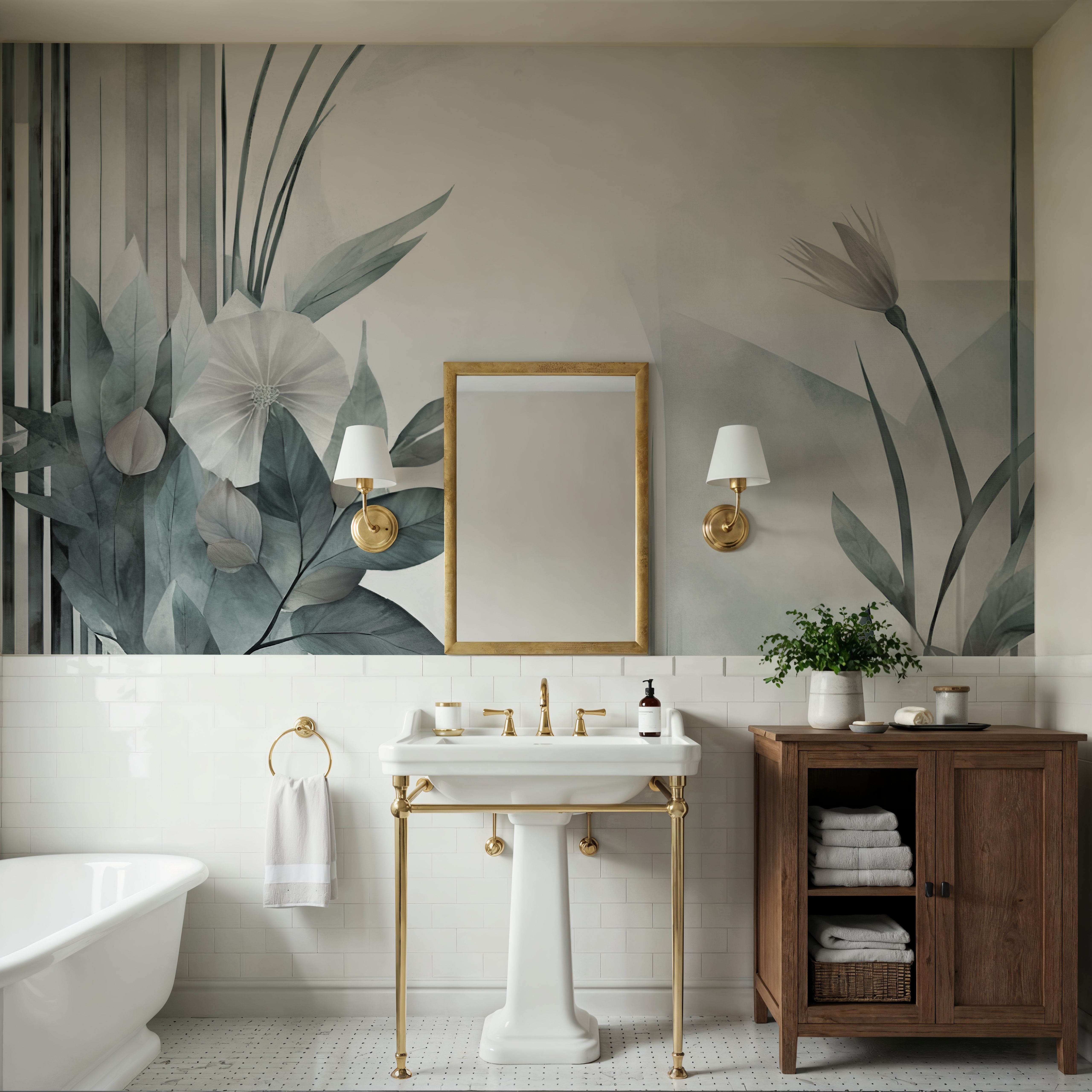 Floral Watercolor Abstract Teal