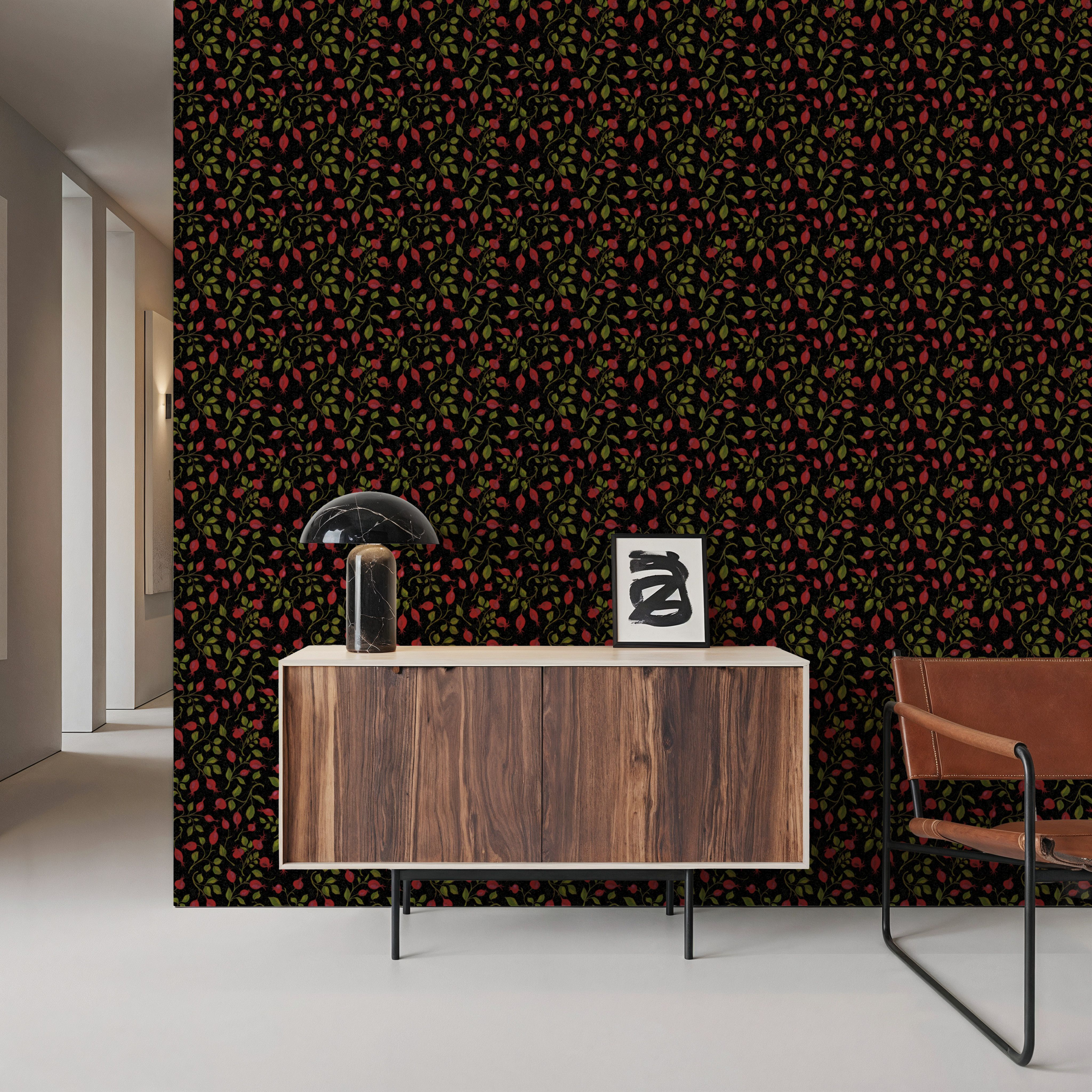 Rosehips, Coral on Liquorice, Papel de parede