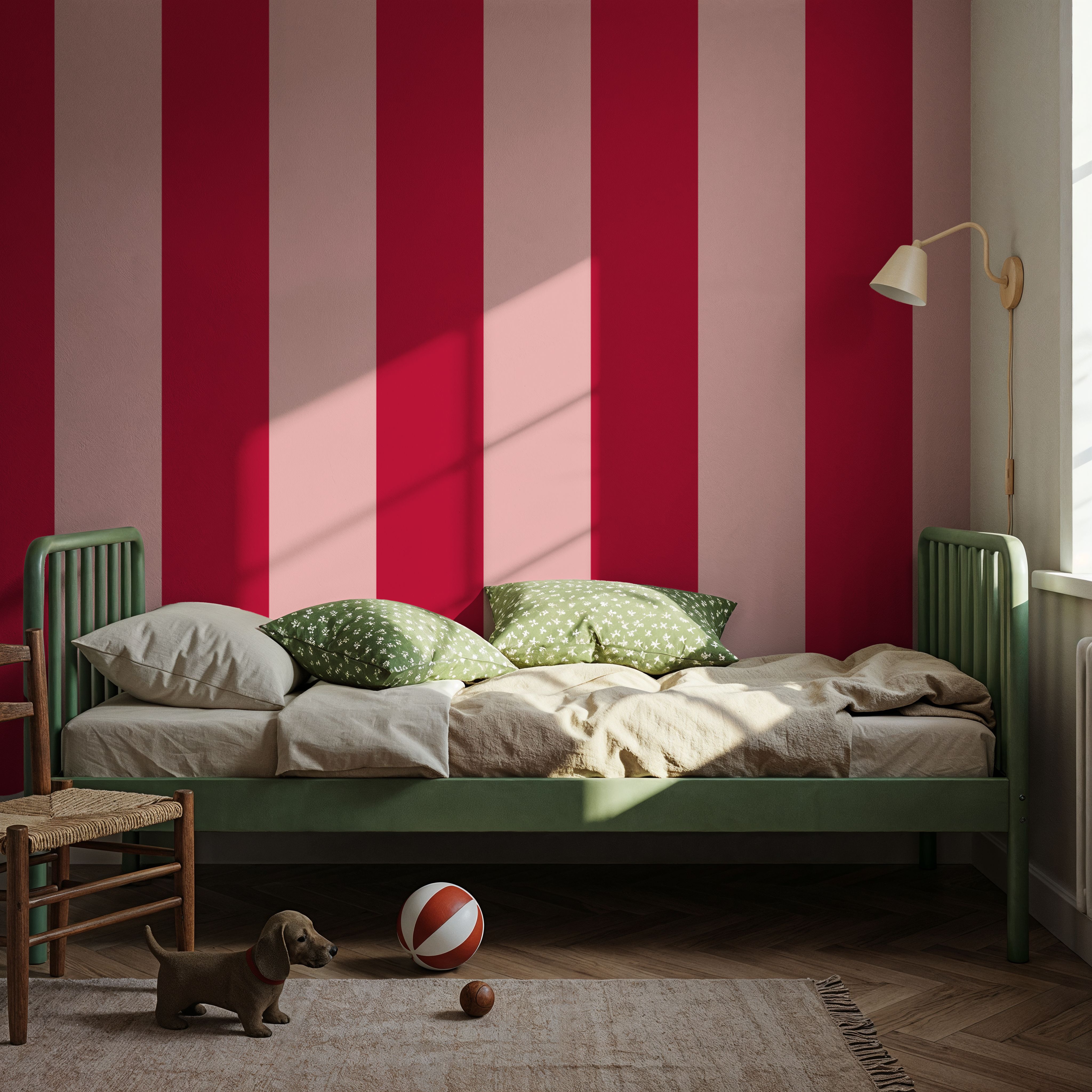 Scalloped Circus Stripes, Red on Pink