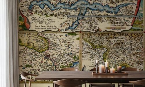 Old Map of Lake Como, Rome, Friuli, 1570