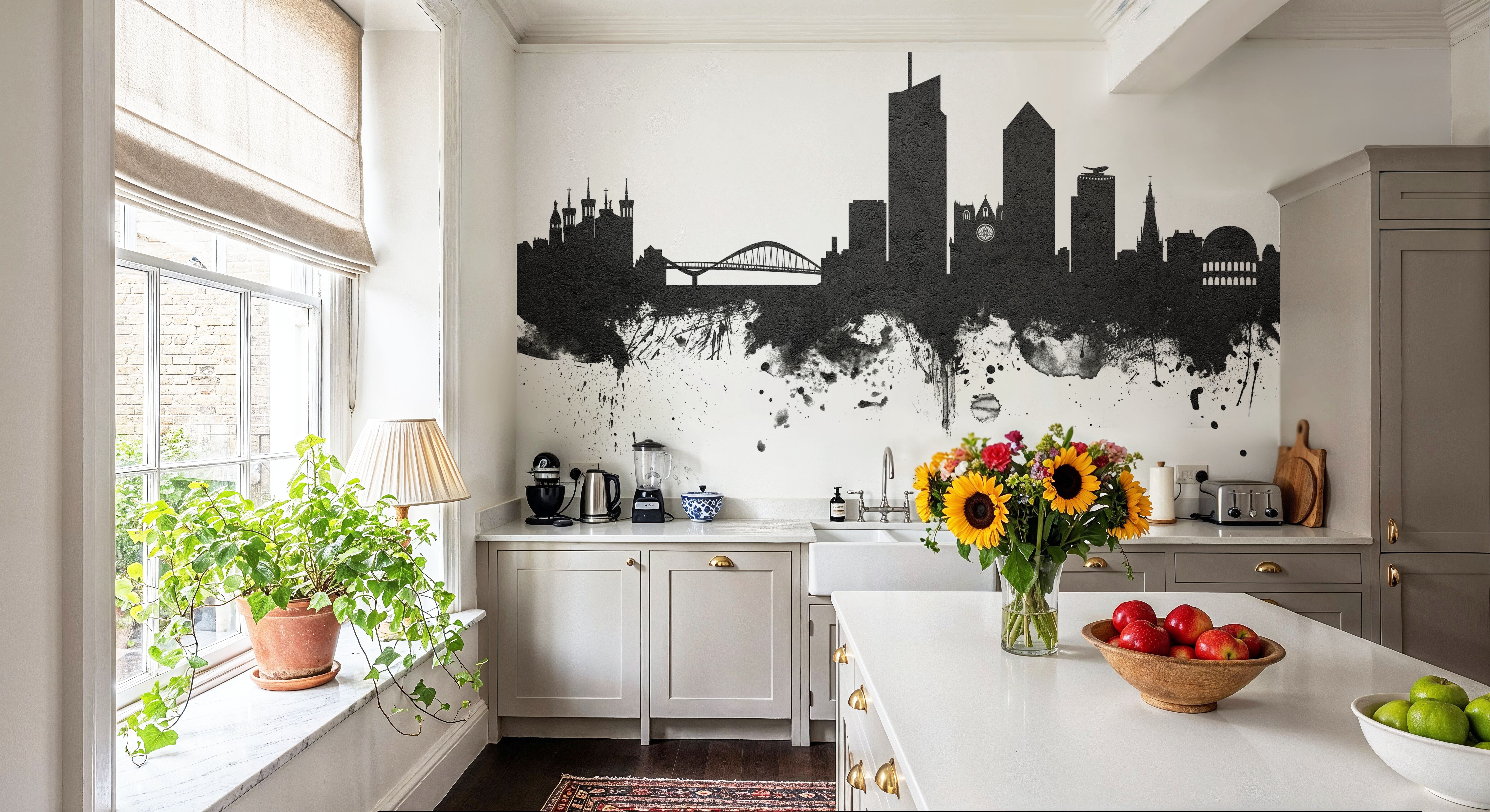 Lyon France Skyline Black & White