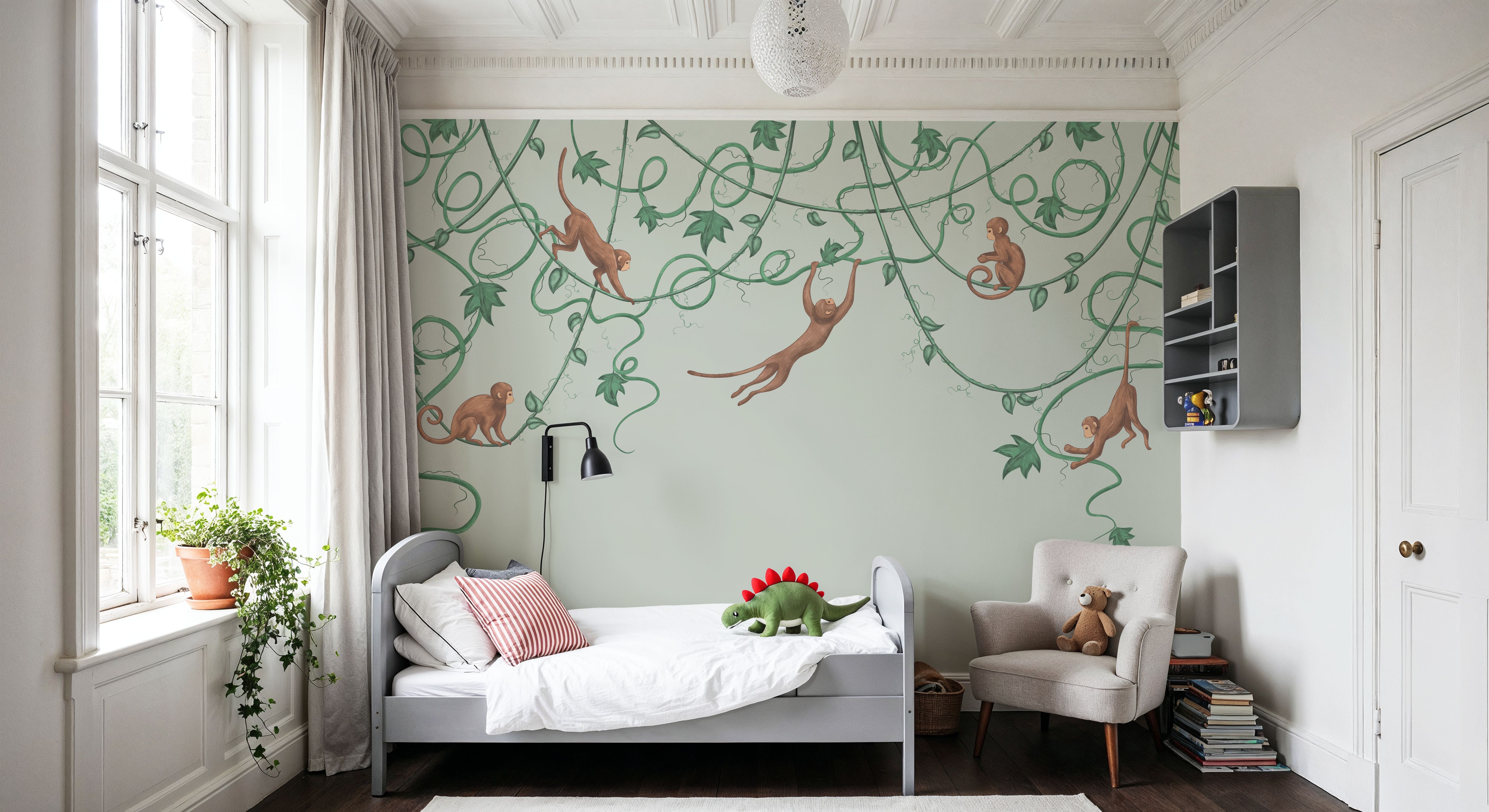 Monkey Jump, Pistachio, Wallpaper