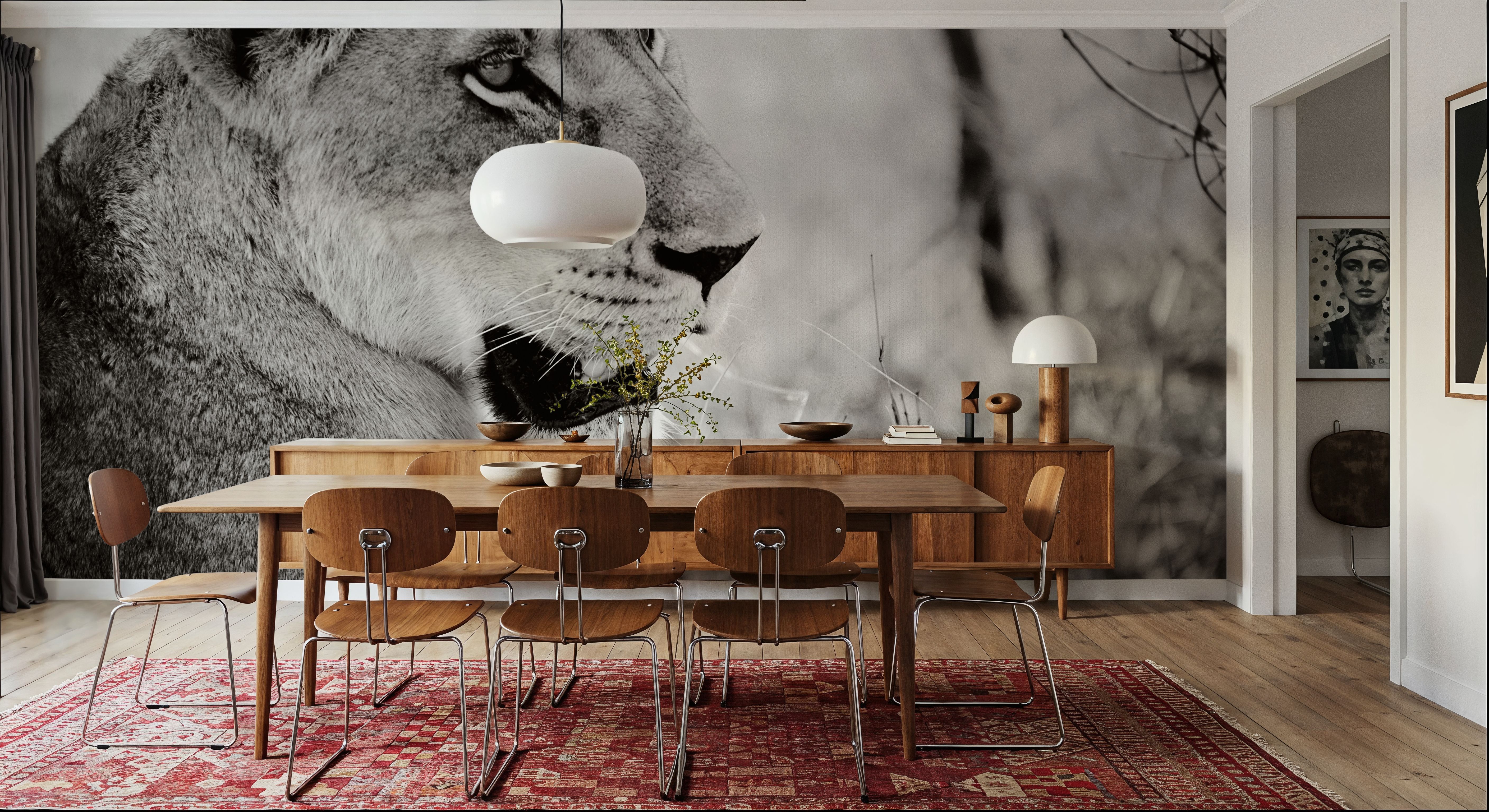 Lioness Square BW, Carte da parati