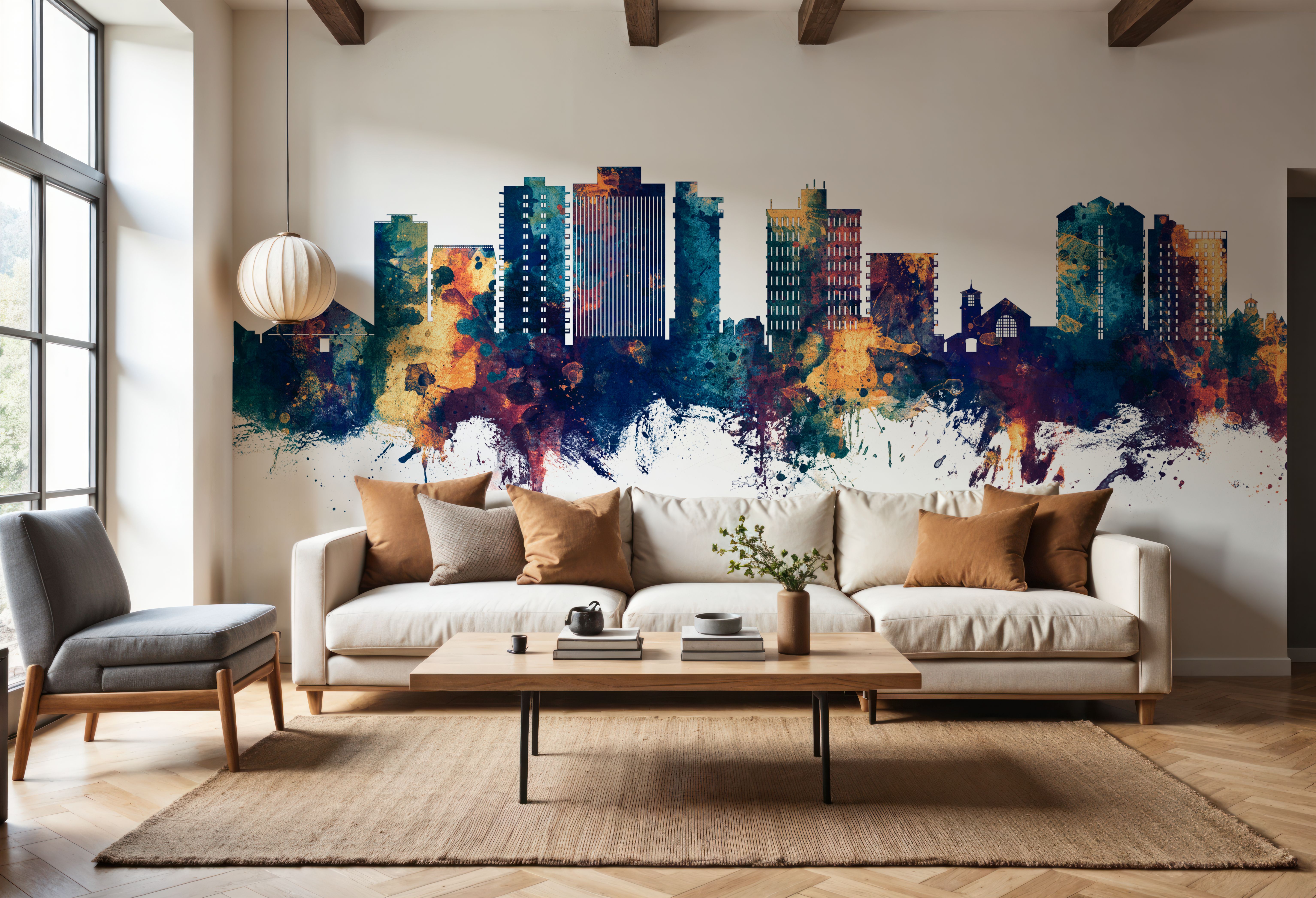San Mateo California Skyline Blue & Bronze, Wallpaper