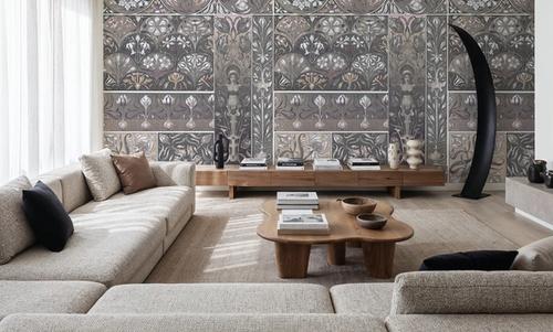 Art Deco Floral Wall Beige