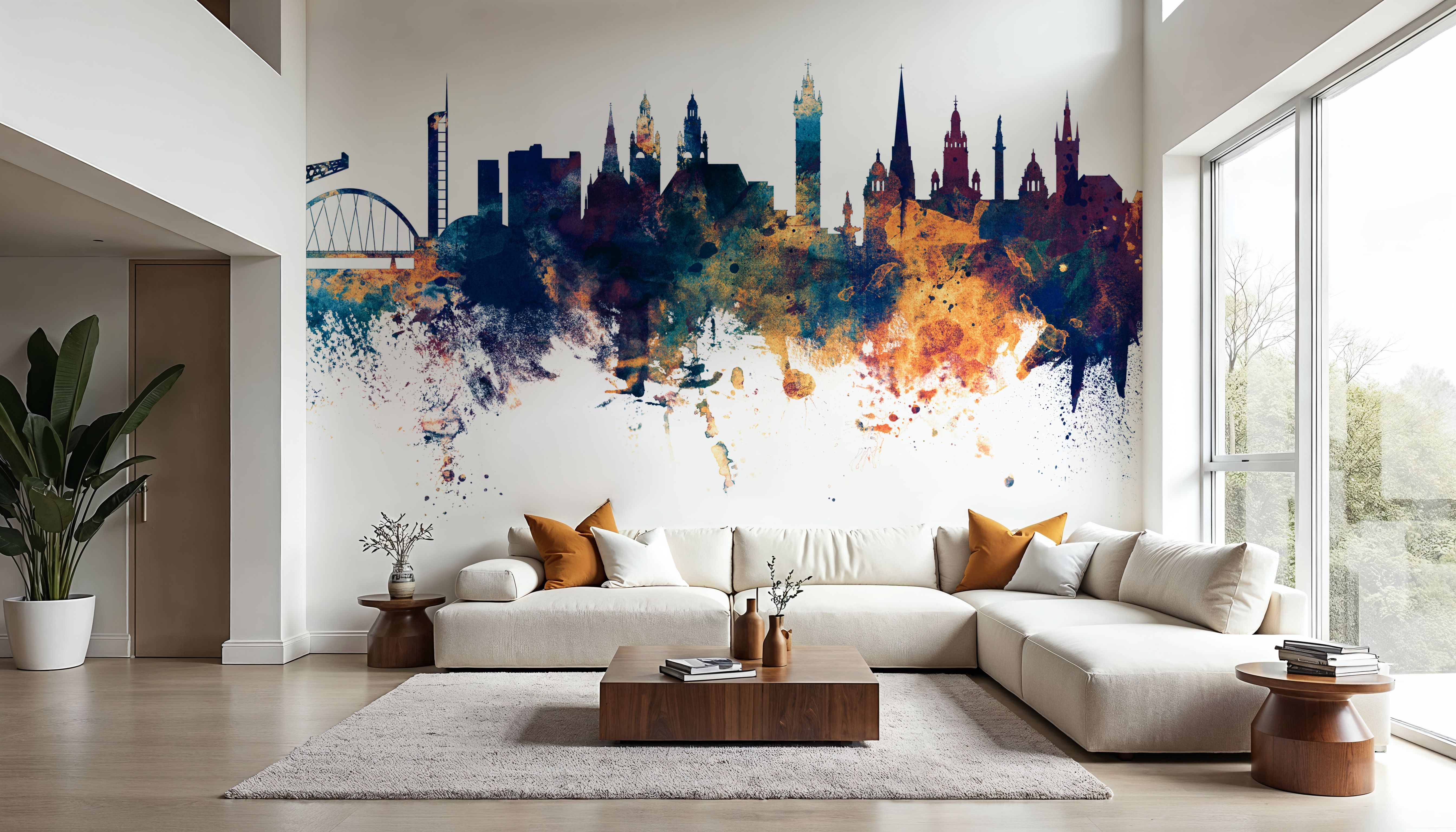 Glasgow Scotland Skyline Blue & Bronze, Wallpaper