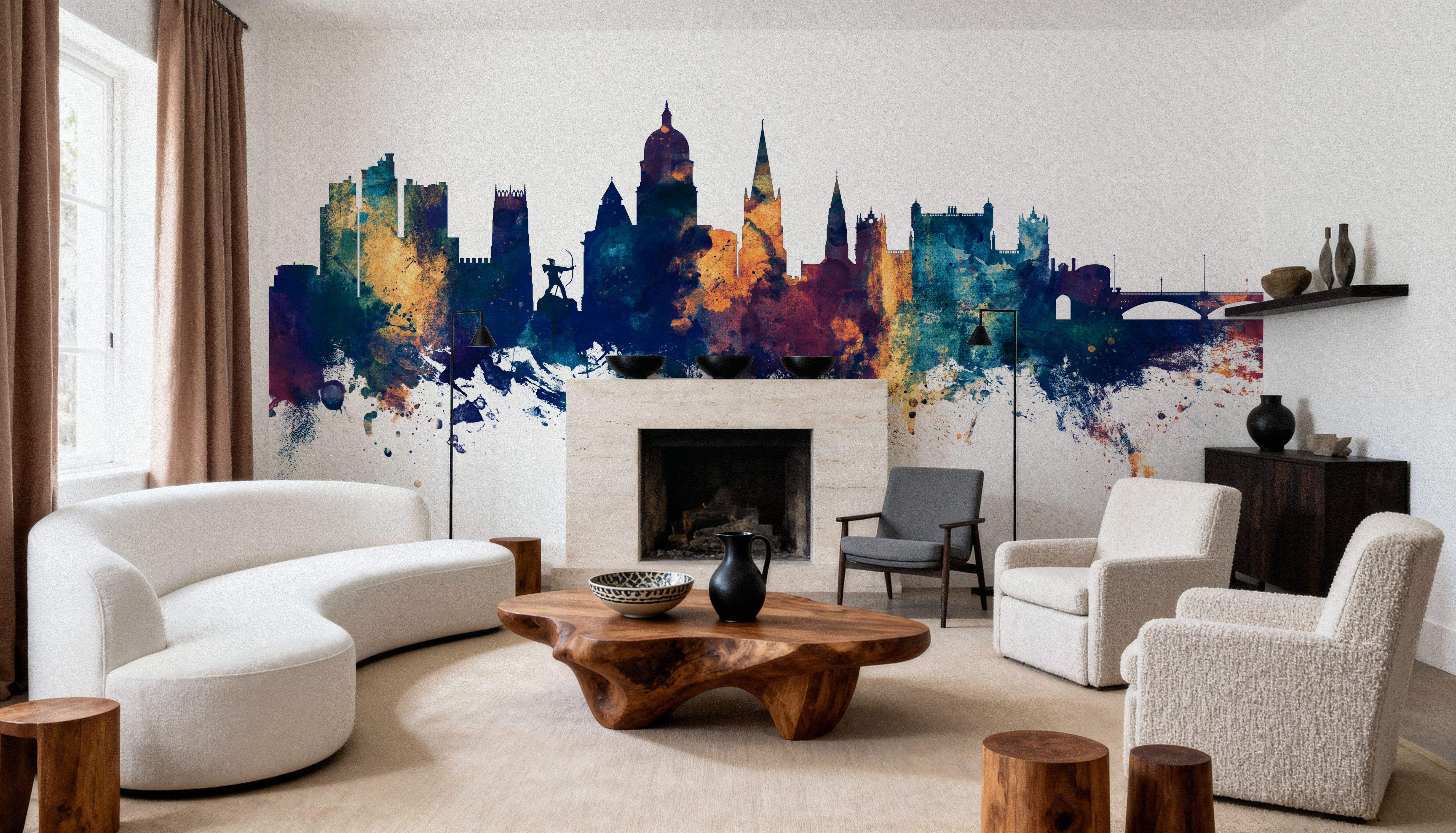 Nottingham England Skyline Blue & Bronze, Wallpaper