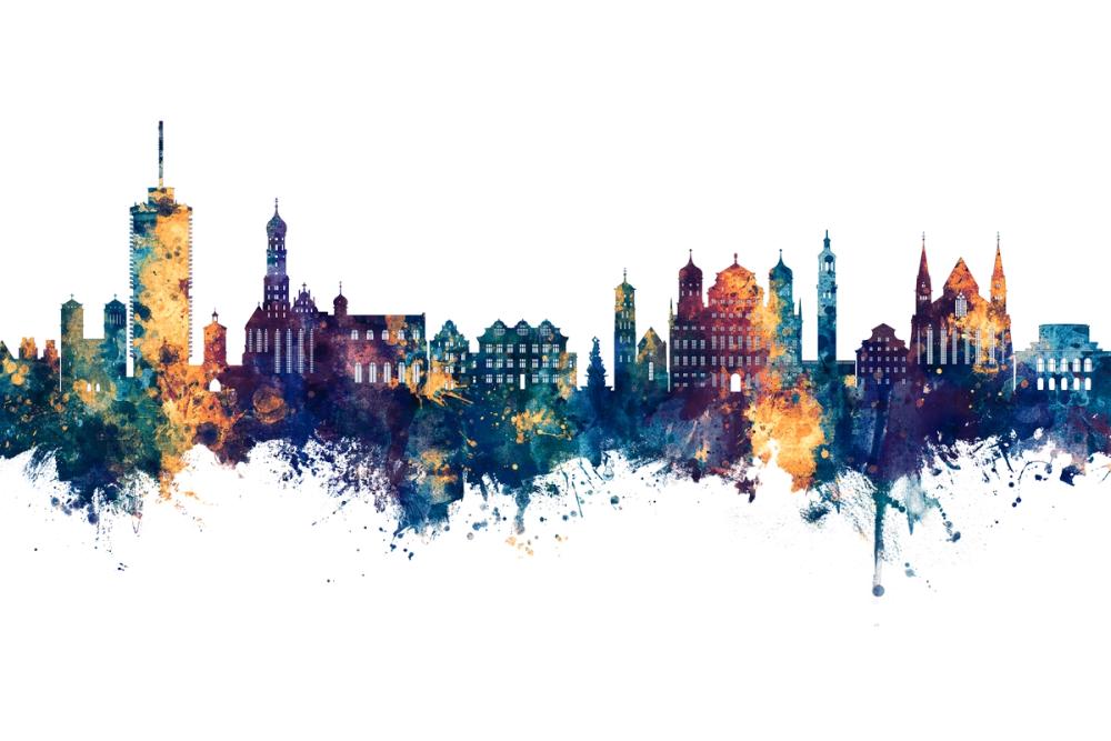 Augsburg Germany Skyline Blue & Bronze