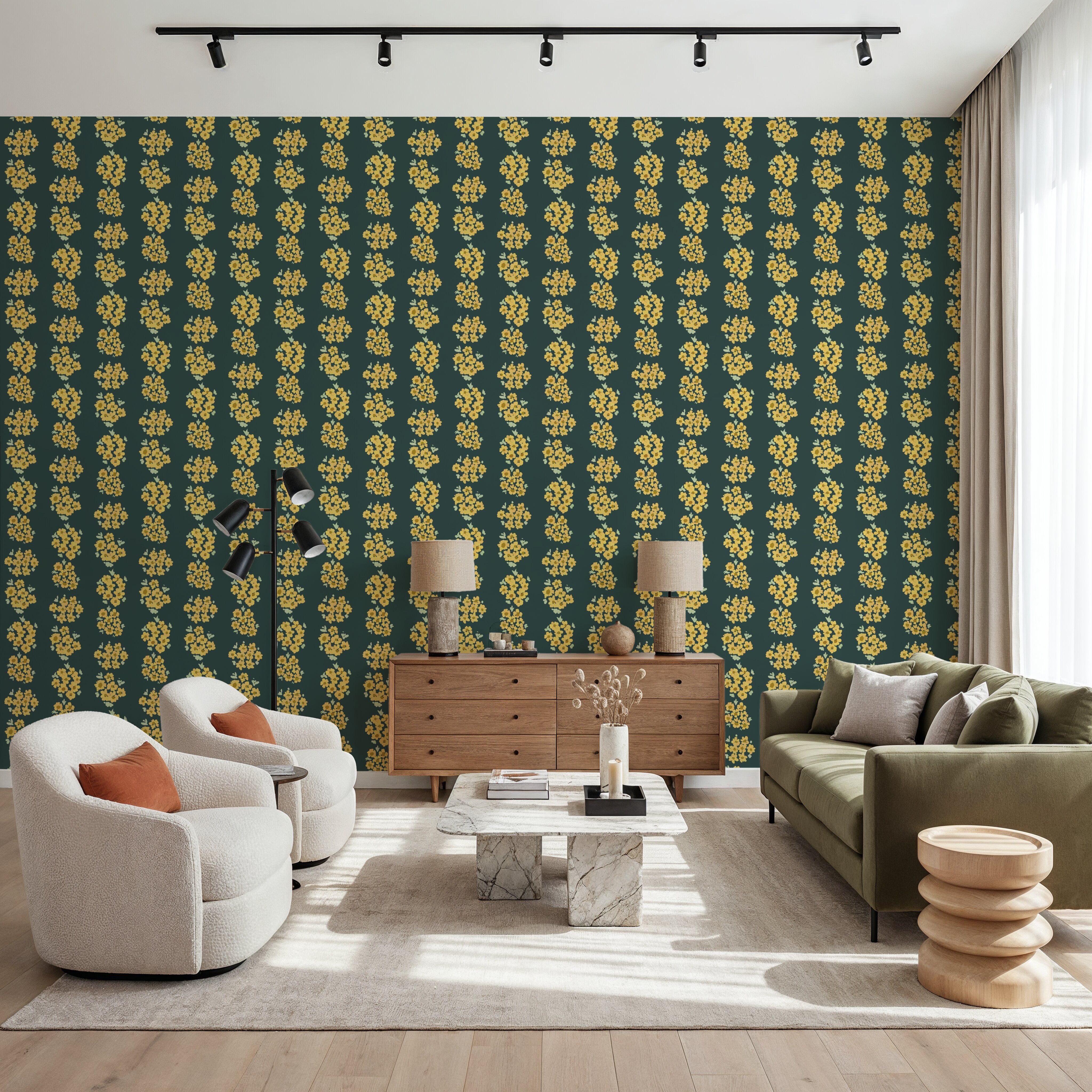 Ditsy Floral Clusters, Dark Teal