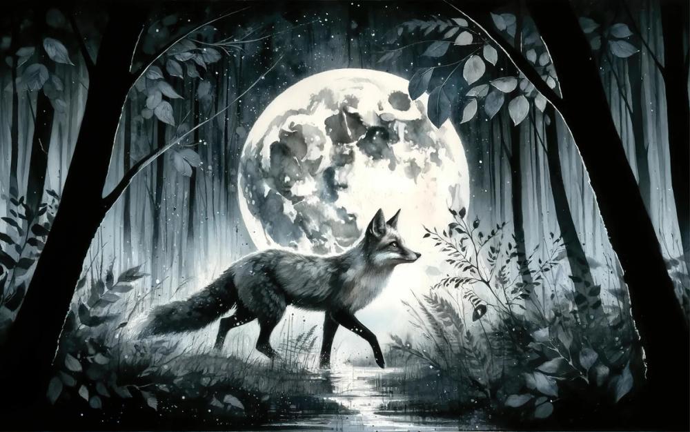 Moonlit Solitude in the Midnight Forest