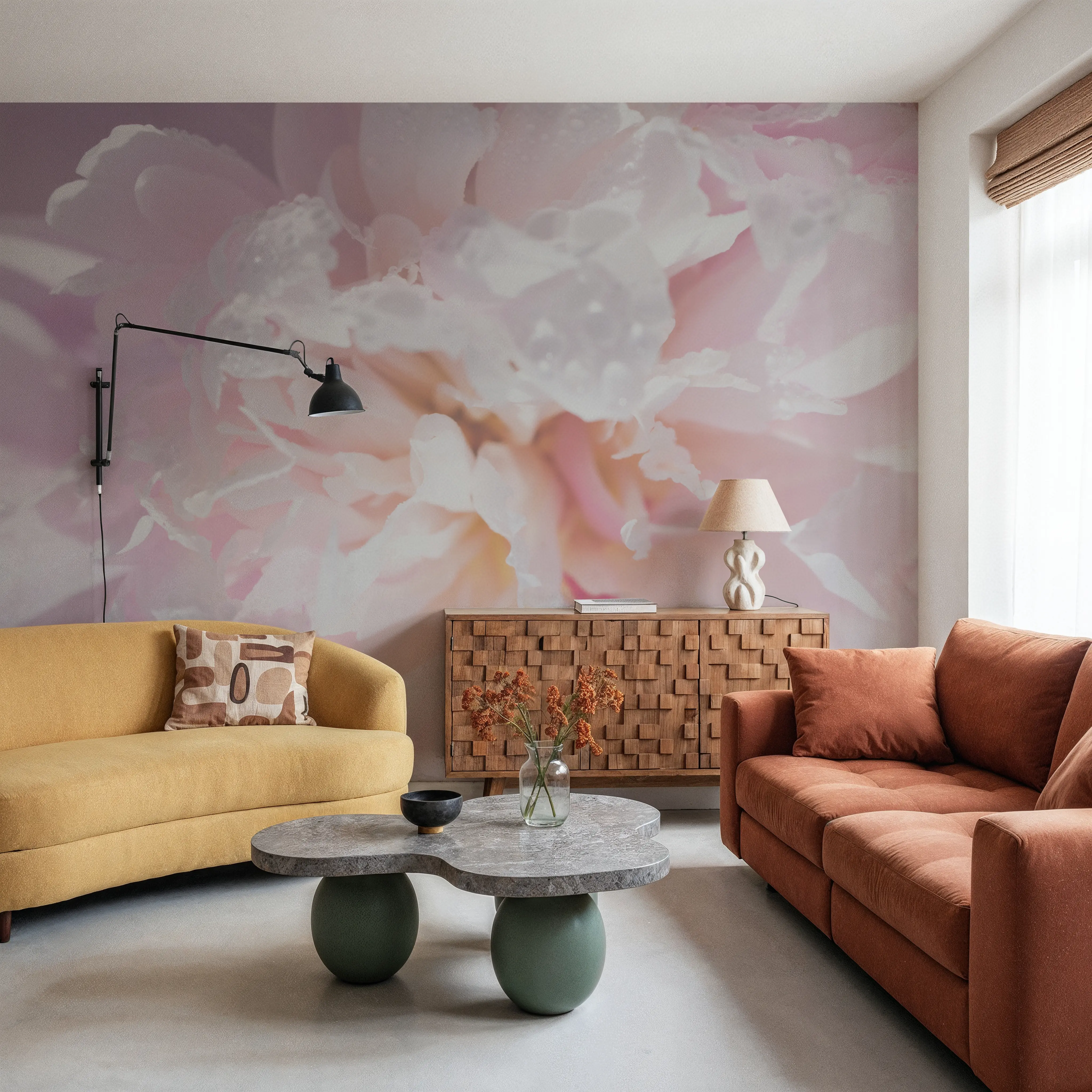 Wall Mural - Birth of Flower - Floral Nature mural wallpaper - Pink - Hallway staircases - Wallism UK - Peel & Stick or Paste-the-Wall