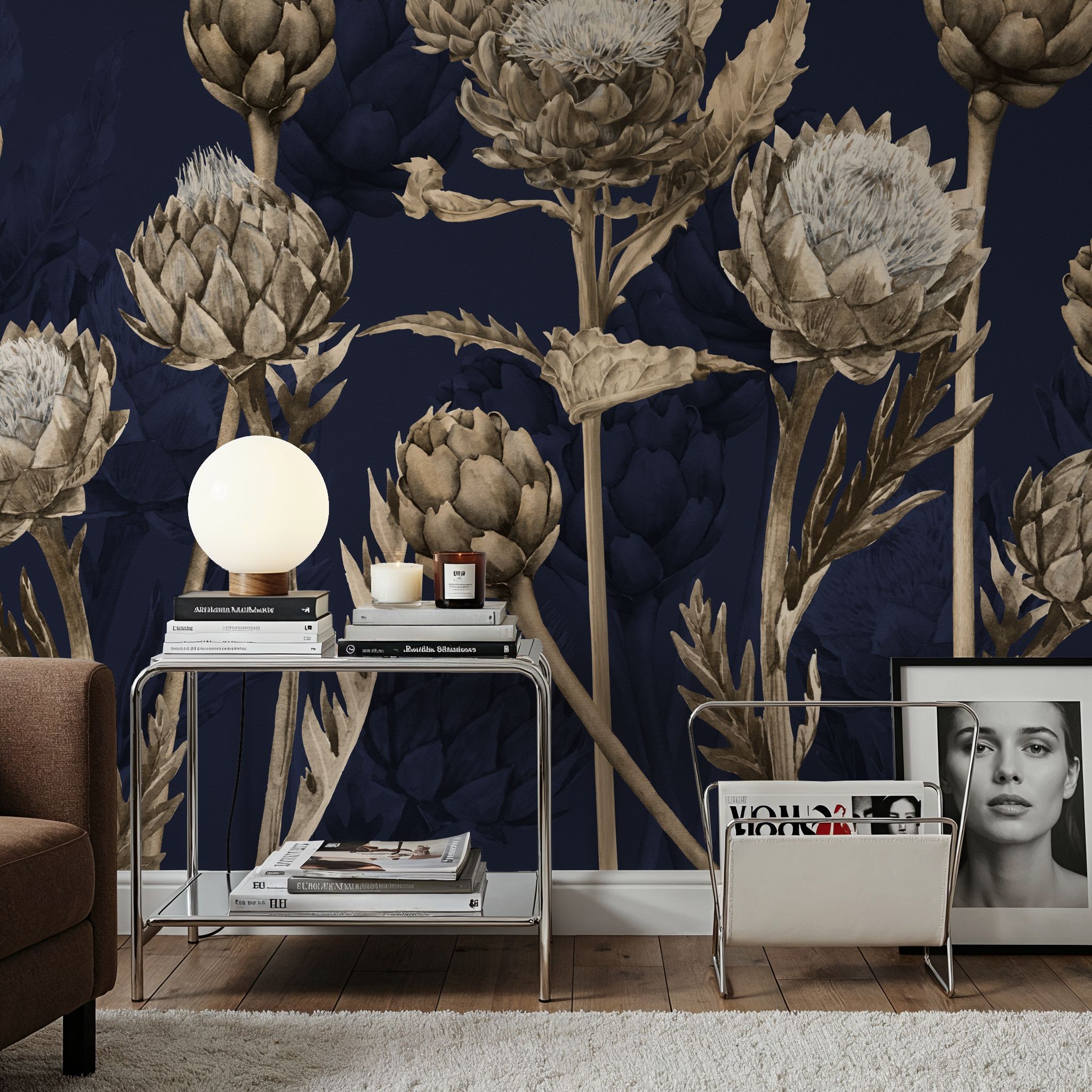 Artichoke Blooms, Navy Blue