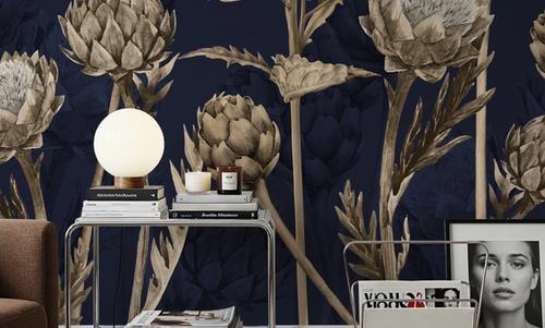 Artichoke Blooms, Navy Blue