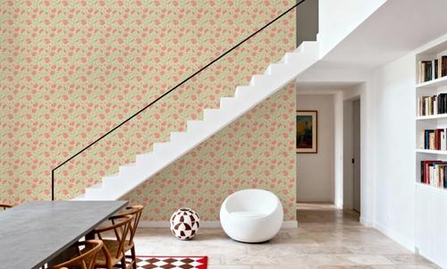 Indial Floral, Peach on Light Green